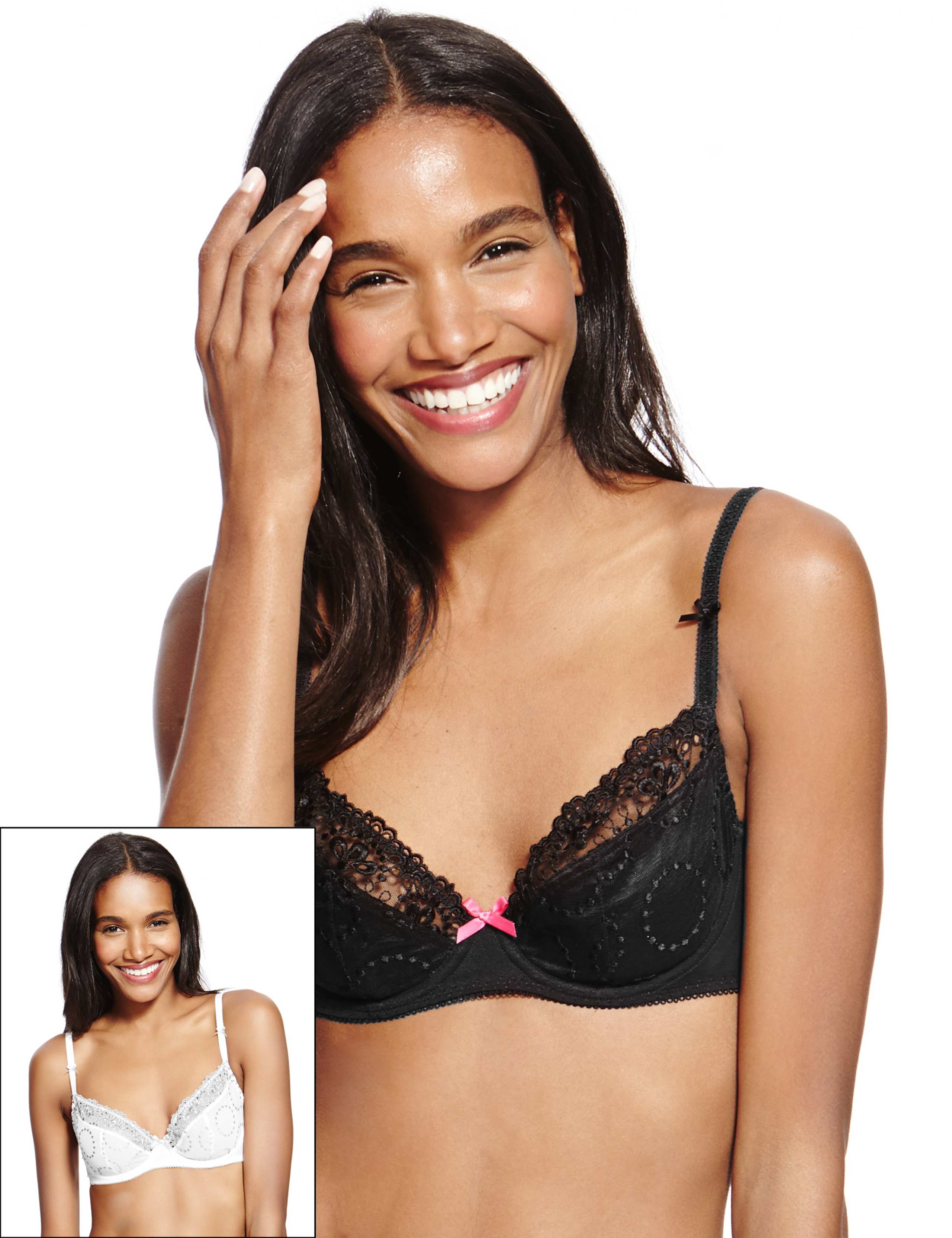 2 Pack Embroidered Non-Padded Balcony Bras A-DD 1 of 6