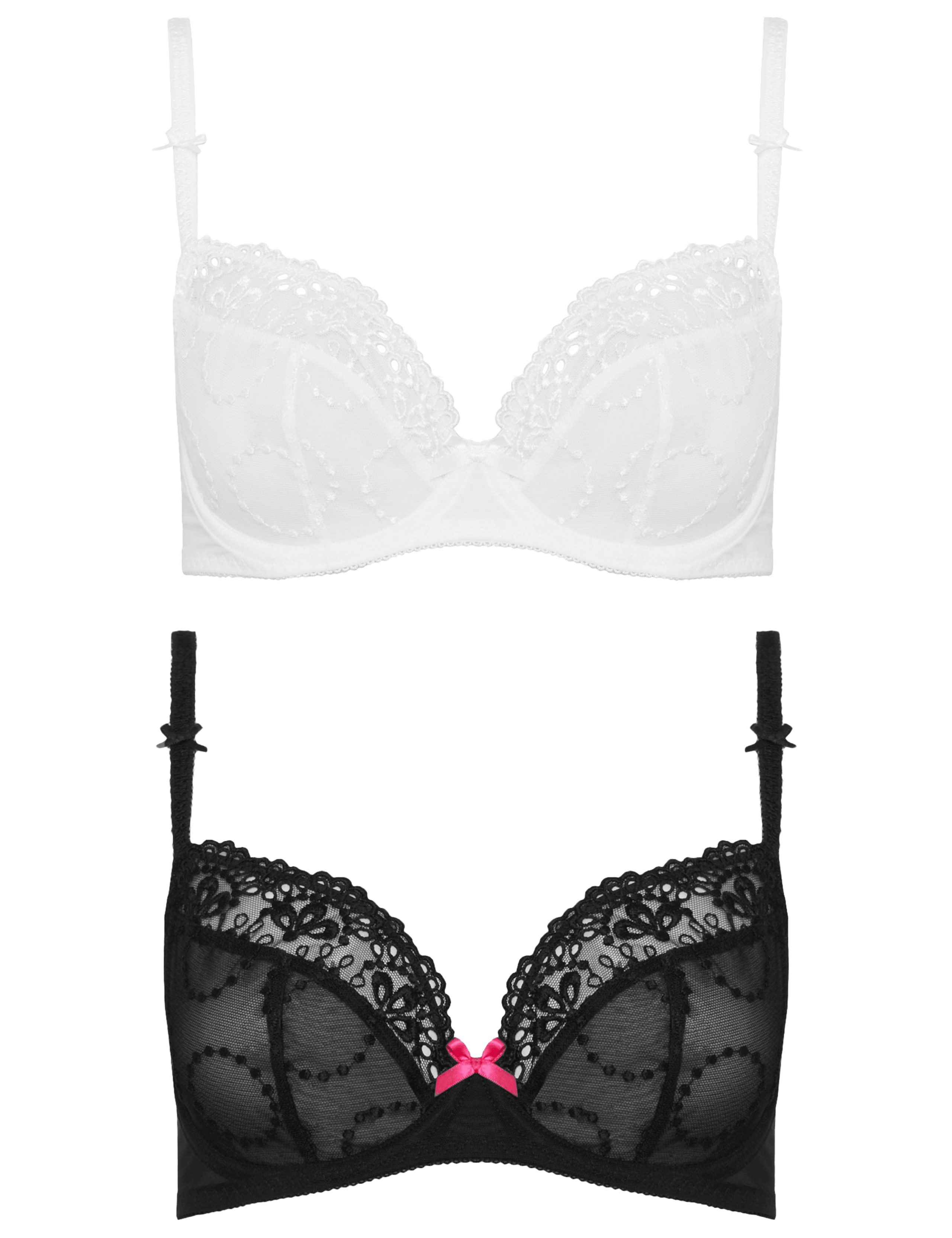 2 Pack Embroidered Non-Padded Balcony Bras A-DD 2 of 6