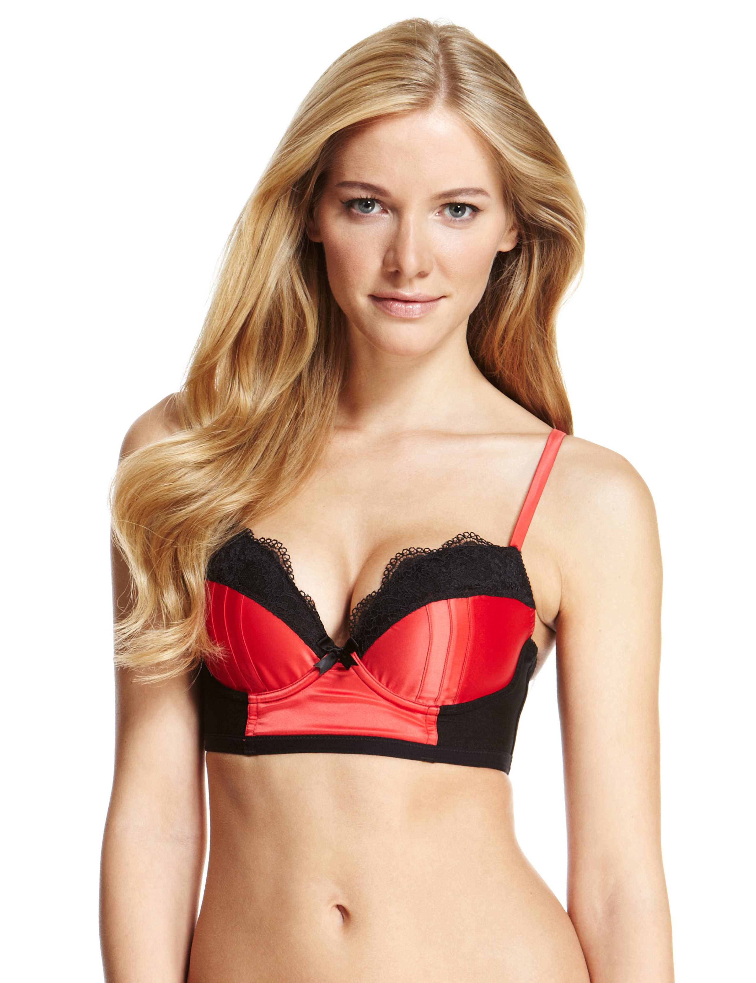 Satin Floral Lace Longline Padded A-DD Bra 2 of 4