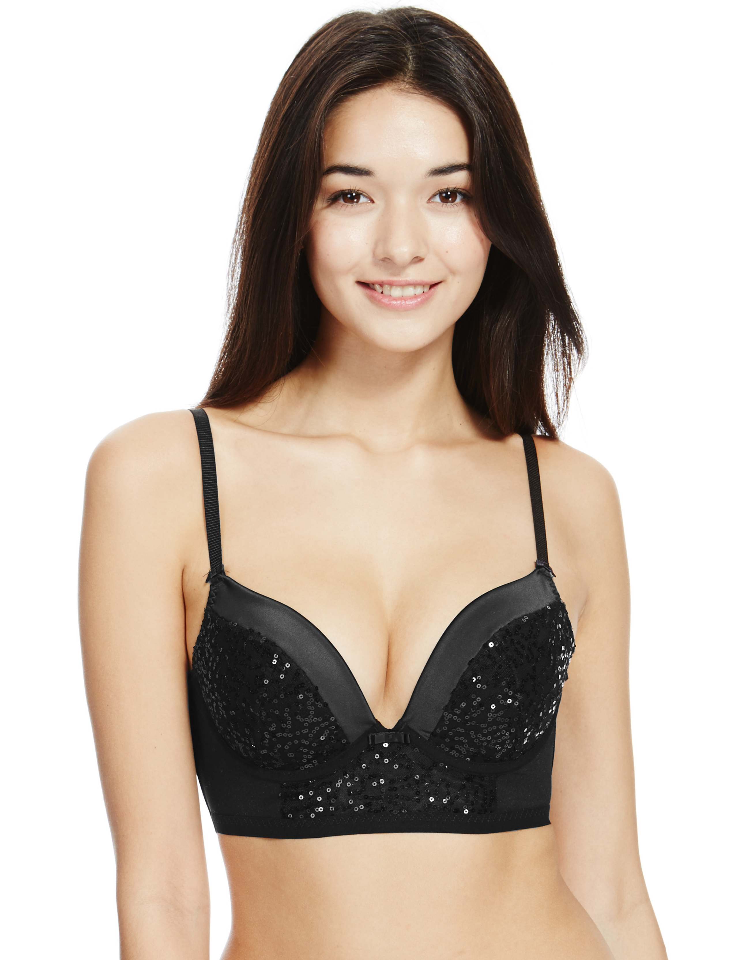 Sequin Embellished Plunge Longline Bra A-E 1 of 4