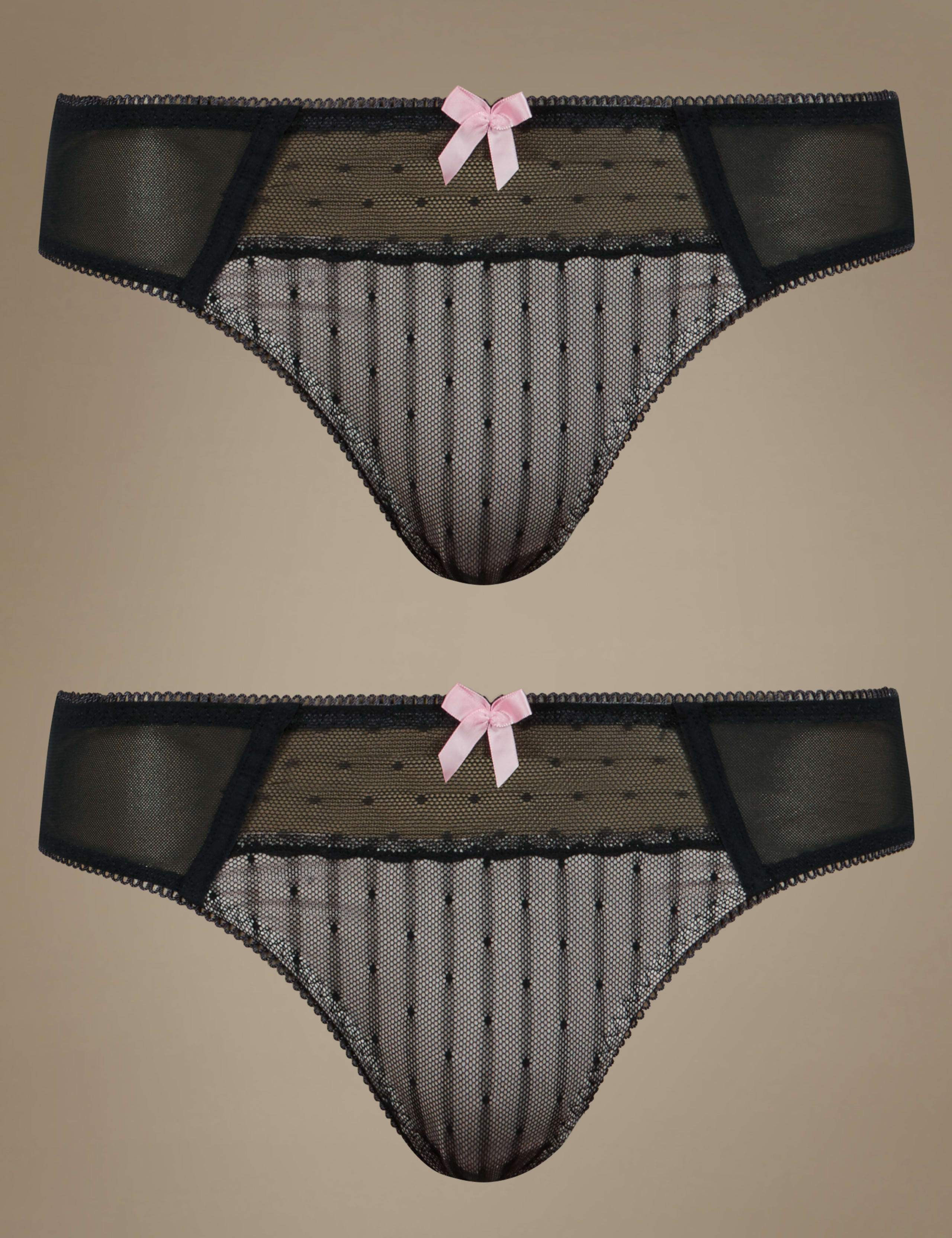 2 Pack Spotted Textured Brazilian Knickers 1 of 5