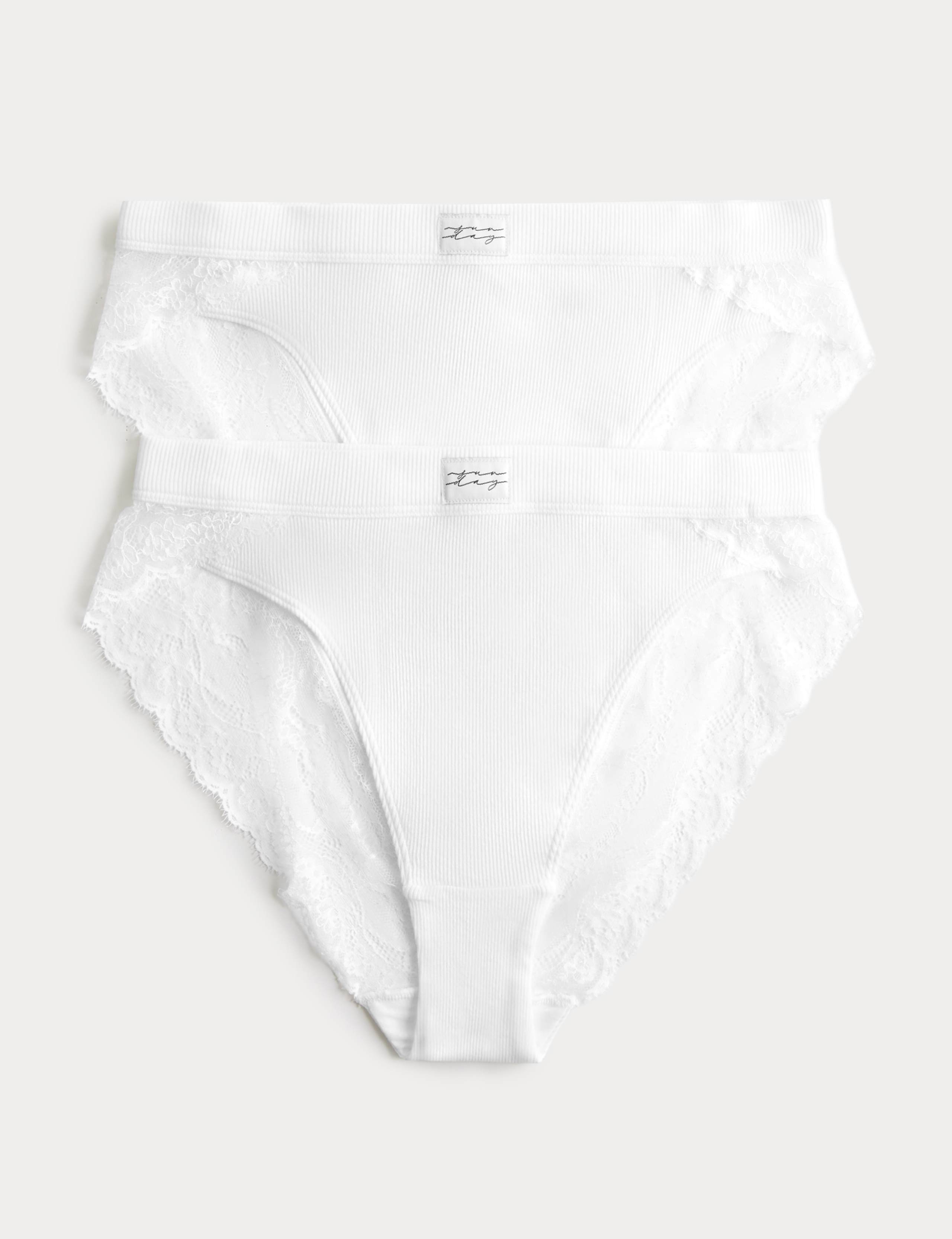 2 Pack Juni Cotton Rib High Waisted High Leg Knickers 1 of 5