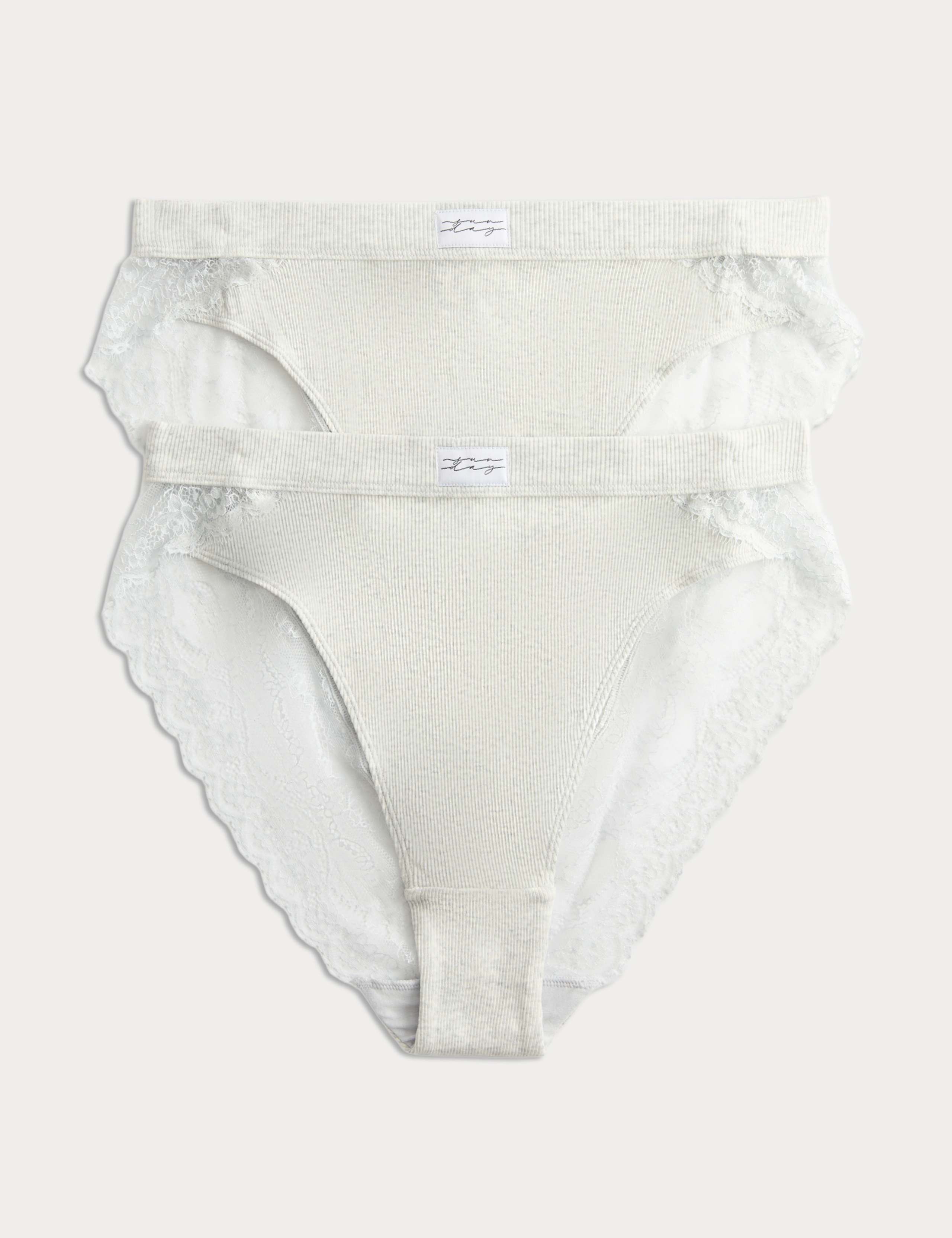 2 Pack Juni Cotton Rib High Waisted High Leg Knickers 1 of 5