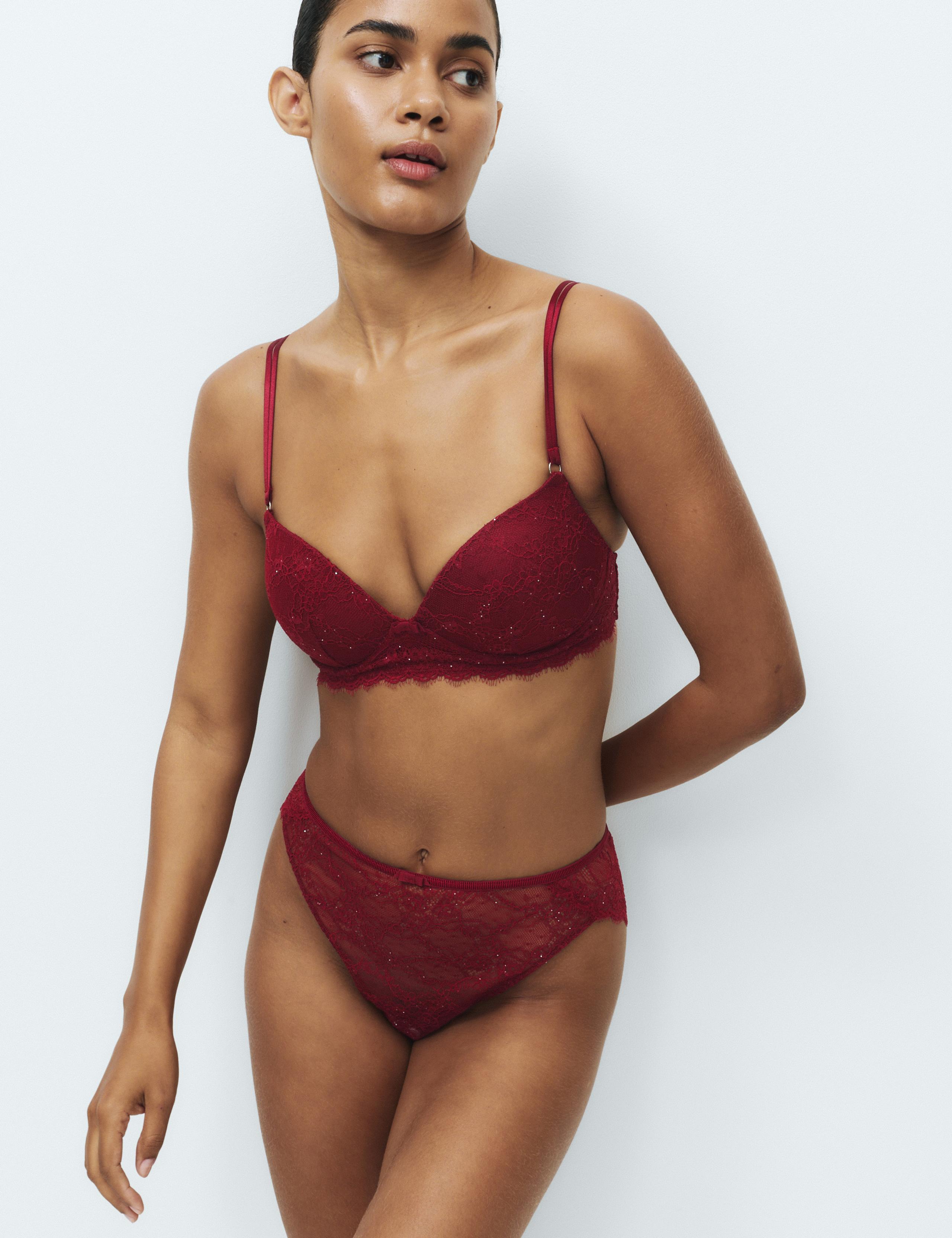 Ida Sequin Lace Non Wired Push Up Plunge Bra A-E 5 of 6