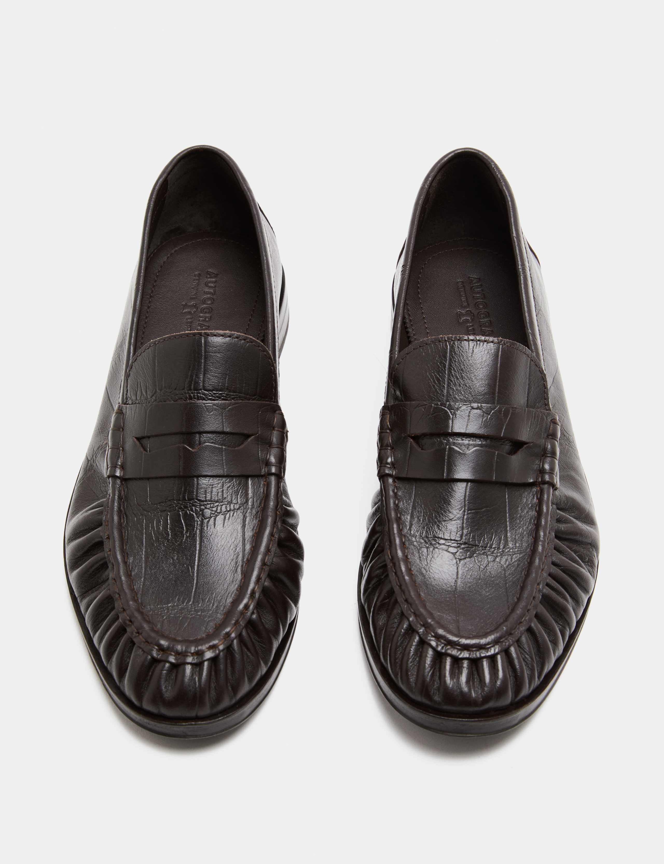 Ruched Leather Slip On Loafers 1 of 3
