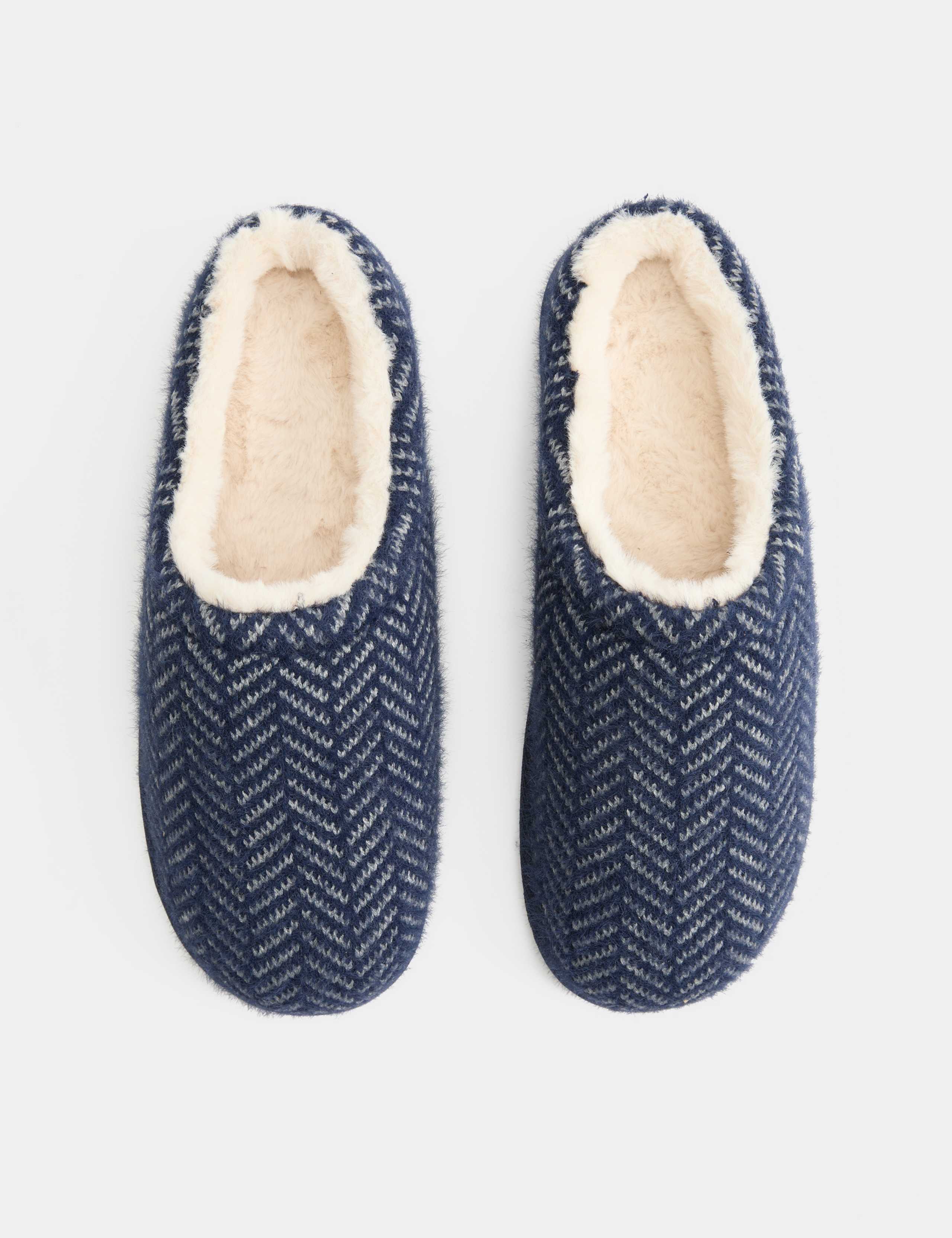 Fleece Lined Herringbone Mule Slippers 1 of 3