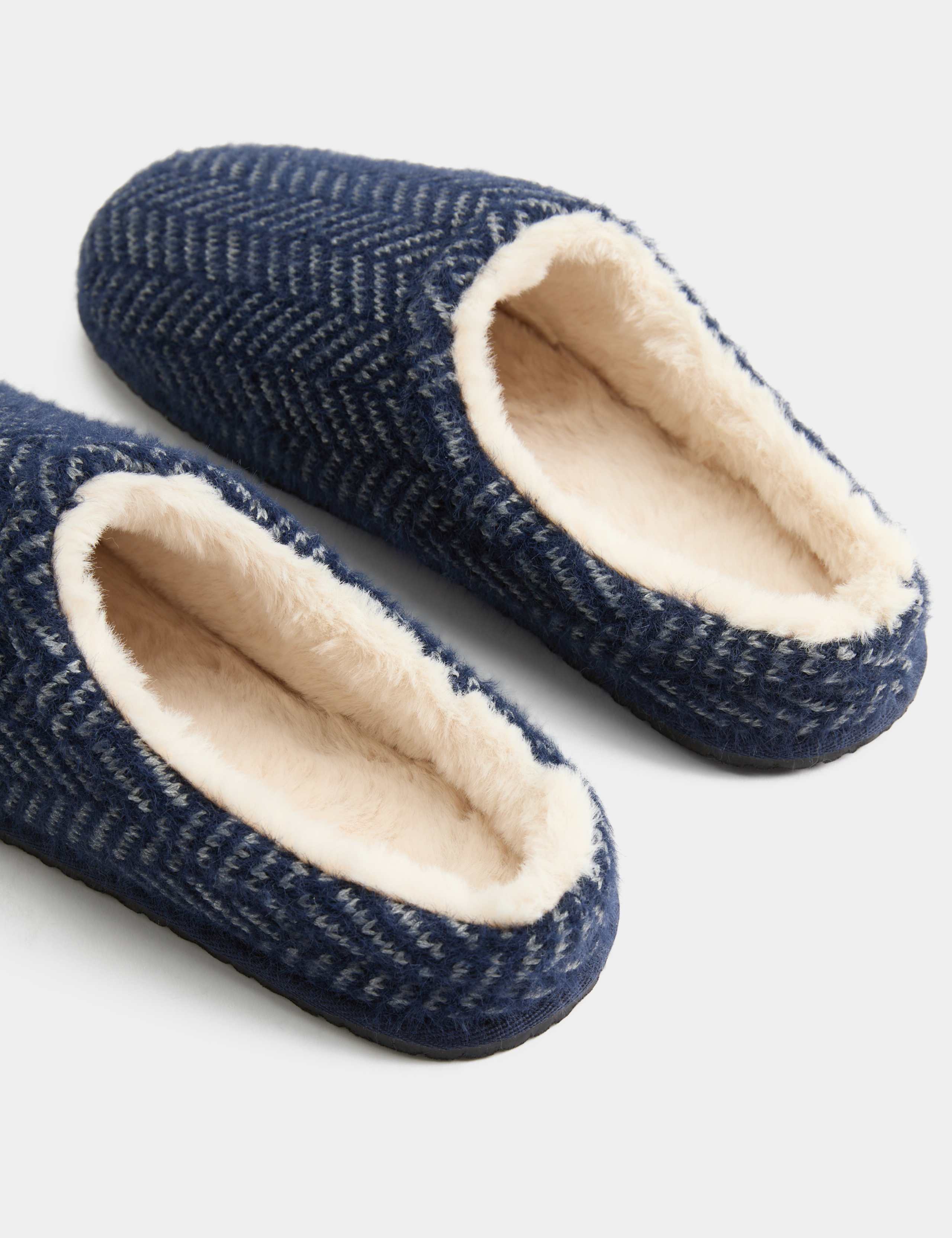 Fleece Lined Herringbone Mule Slippers 3 of 3