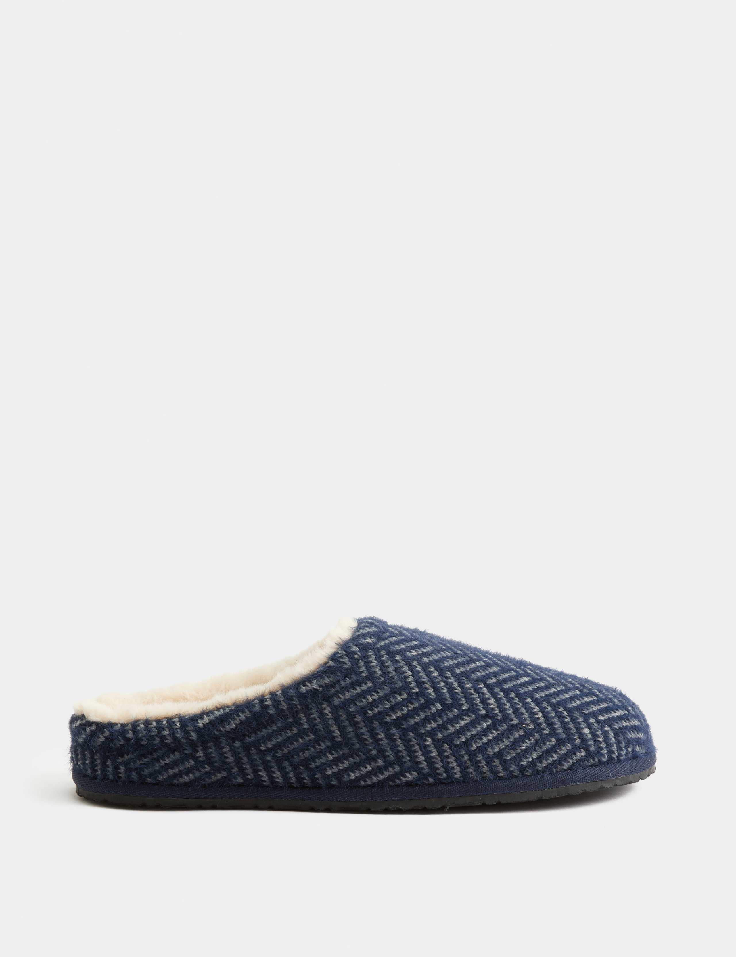 Fleece Lined Herringbone Mule Slippers 2 of 3