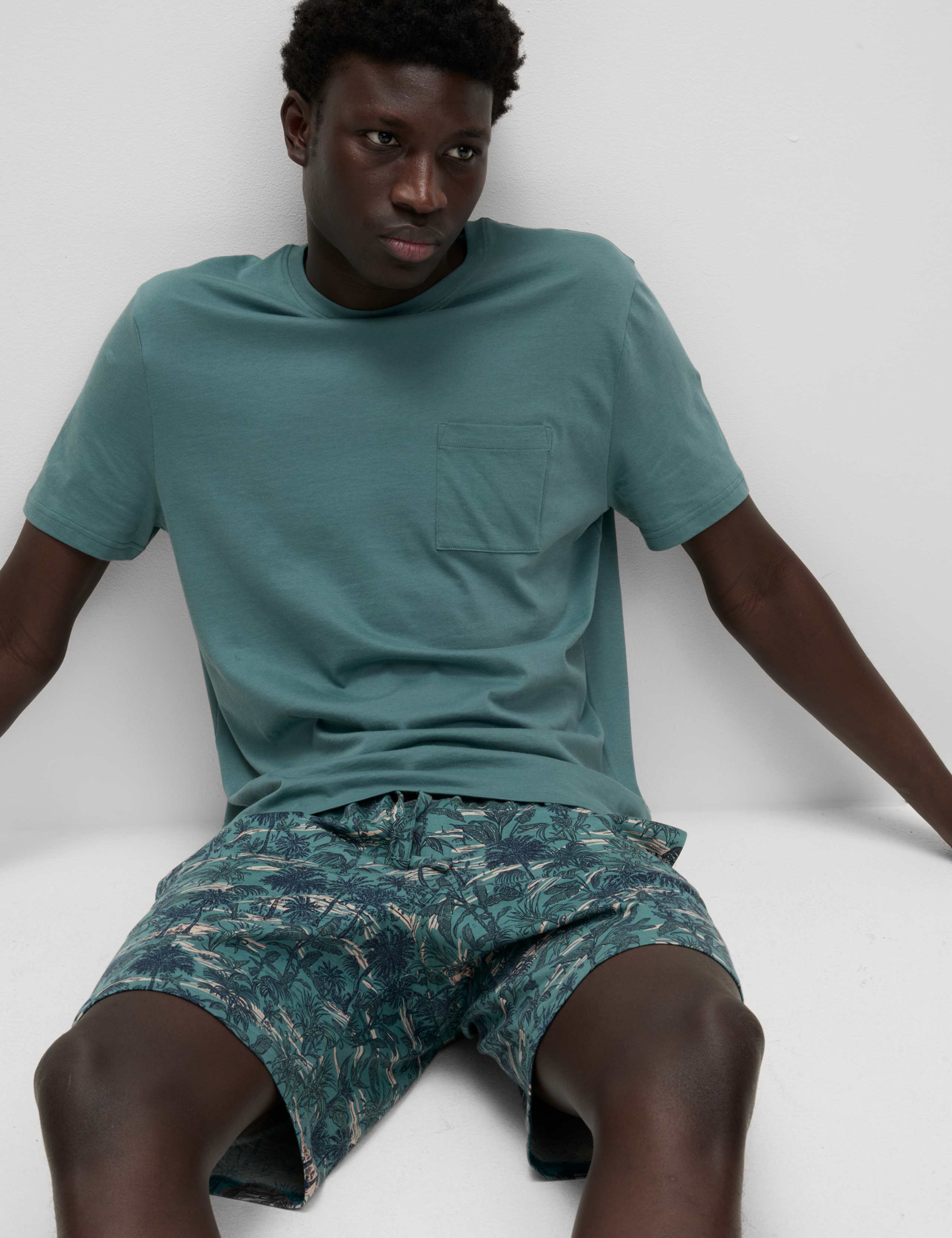 Pure Cotton Palm Print Pyjama Set 5 of 7