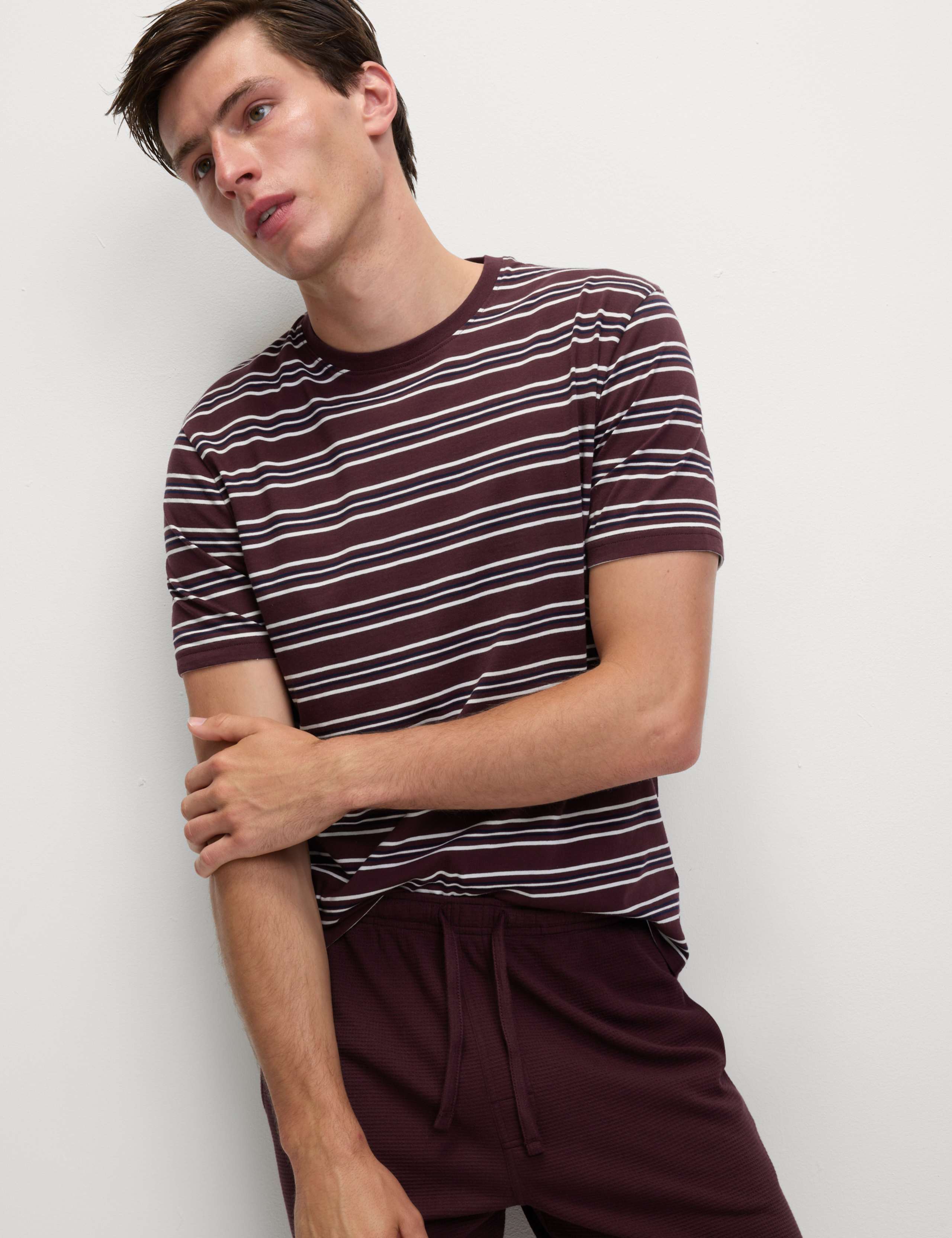Pure Cotton Waffle Striped Pyjama Set 4 of 6