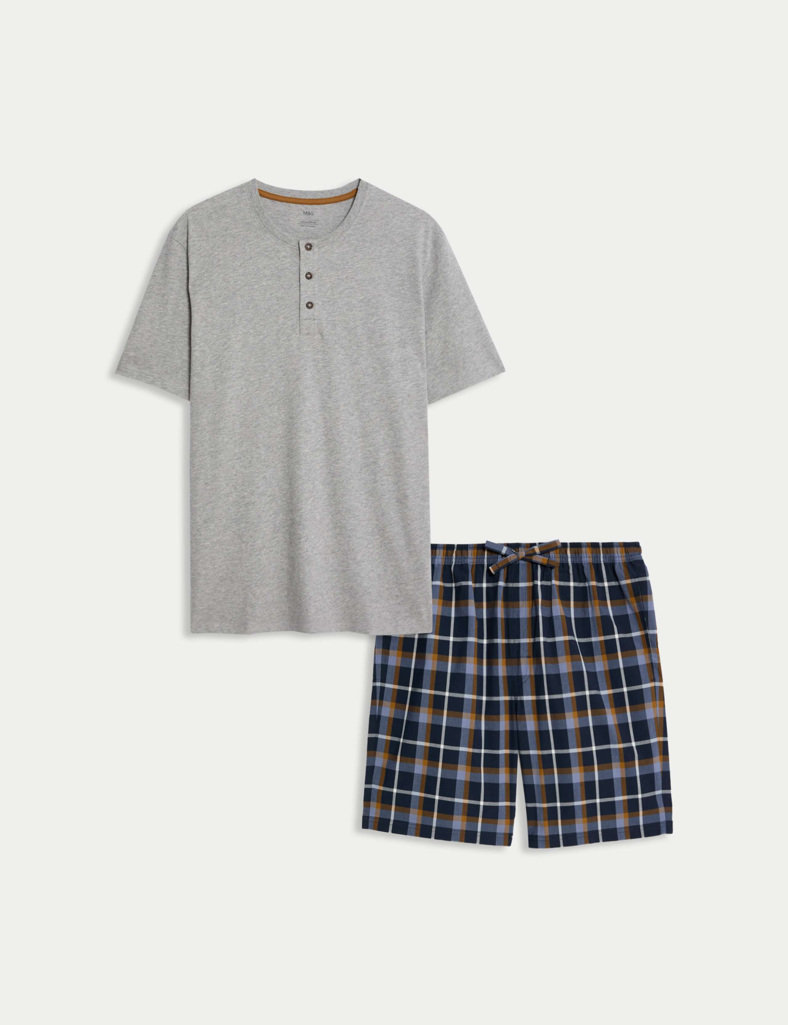 Pure Cotton Henley Checked Pyjama Set 2 of 6
