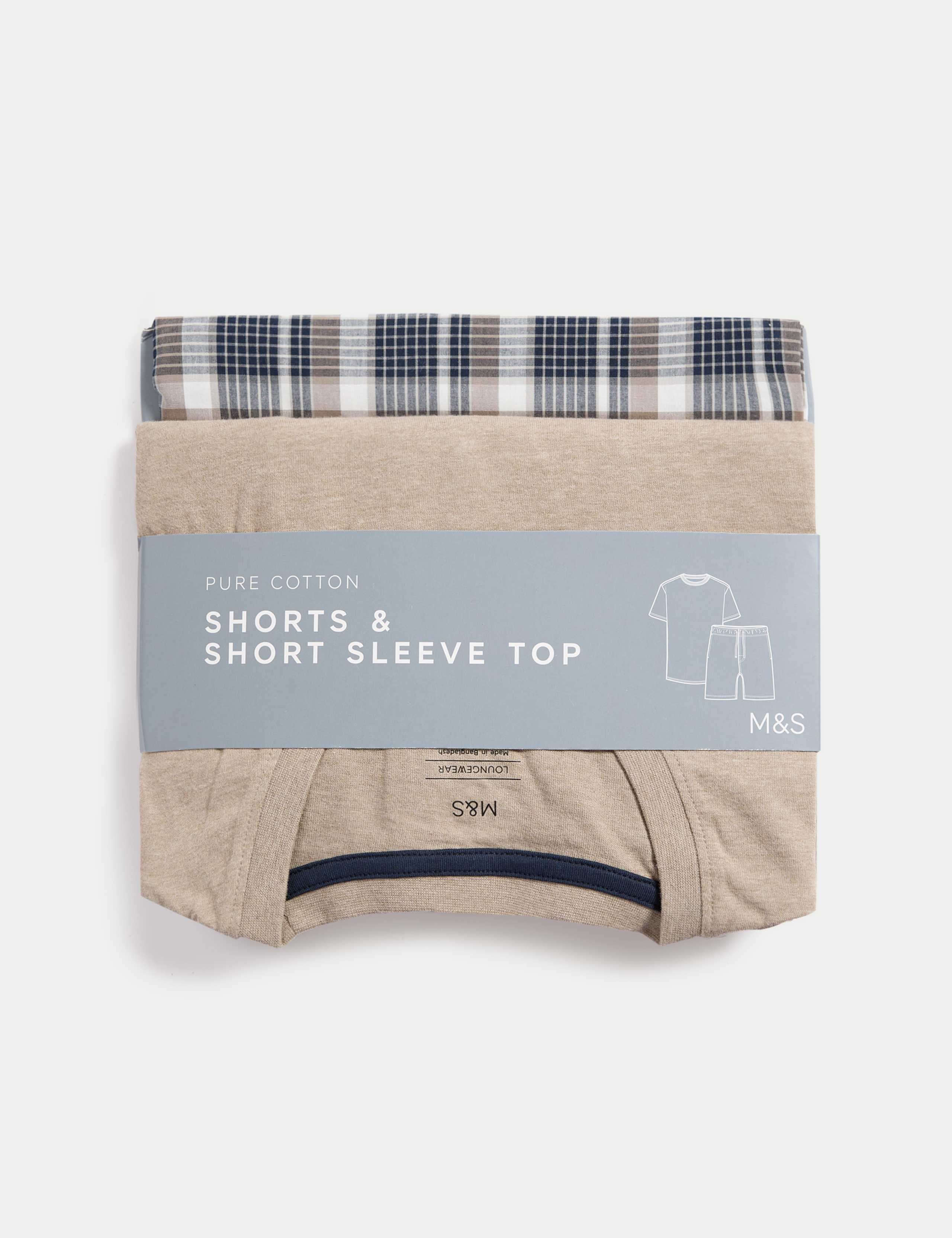 Pure Cotton Neutral Checked Pyjama Set 6 of 6