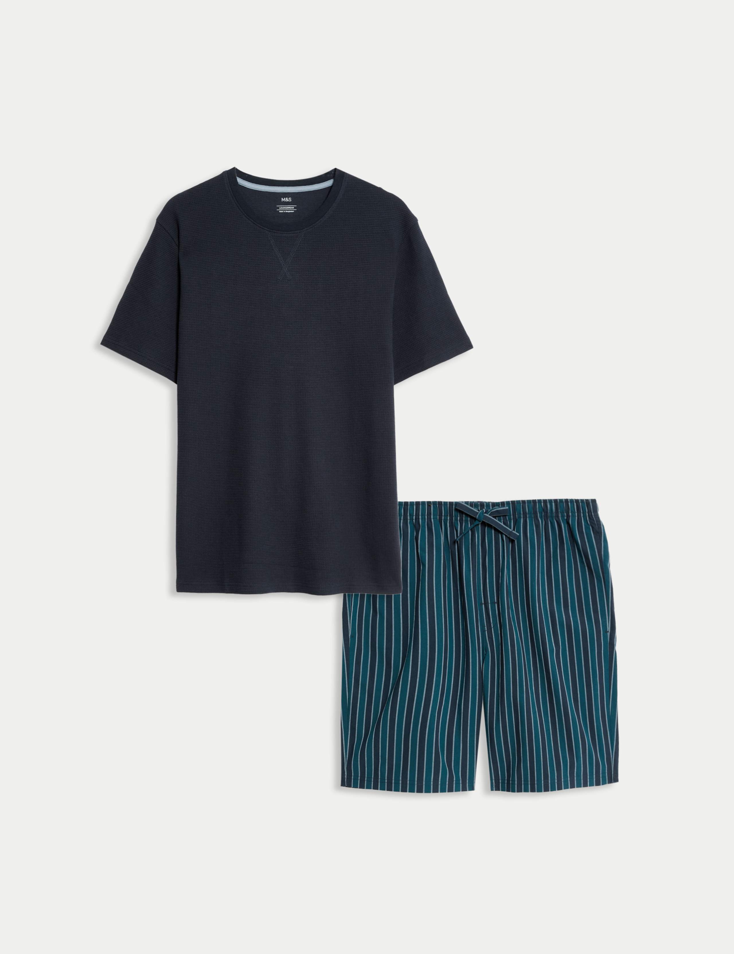 Pure Cotton Waffle Striped Pyjama Set 2 of 7