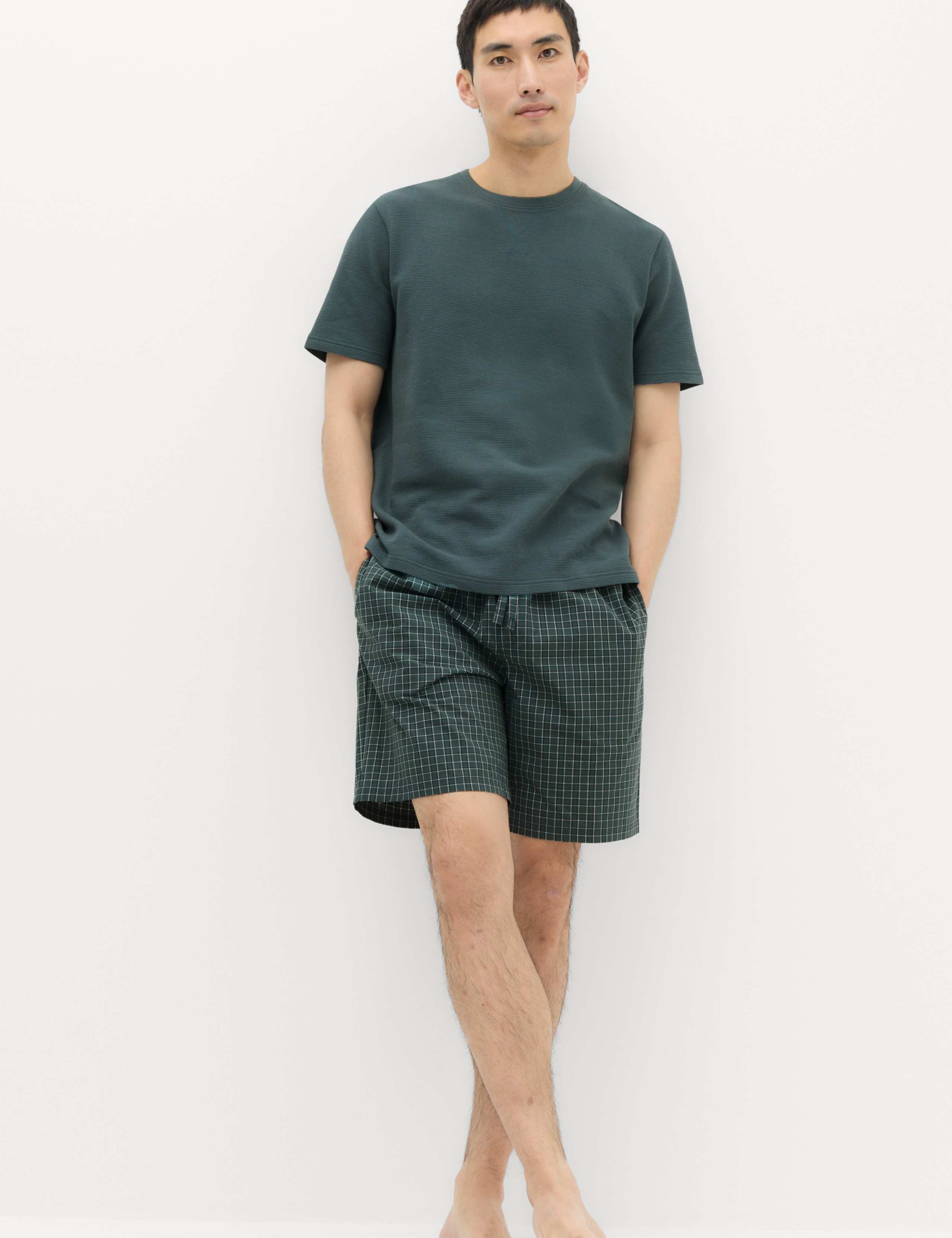 Cotton Rich Waffle Checked Pyjama Set 1 of 6