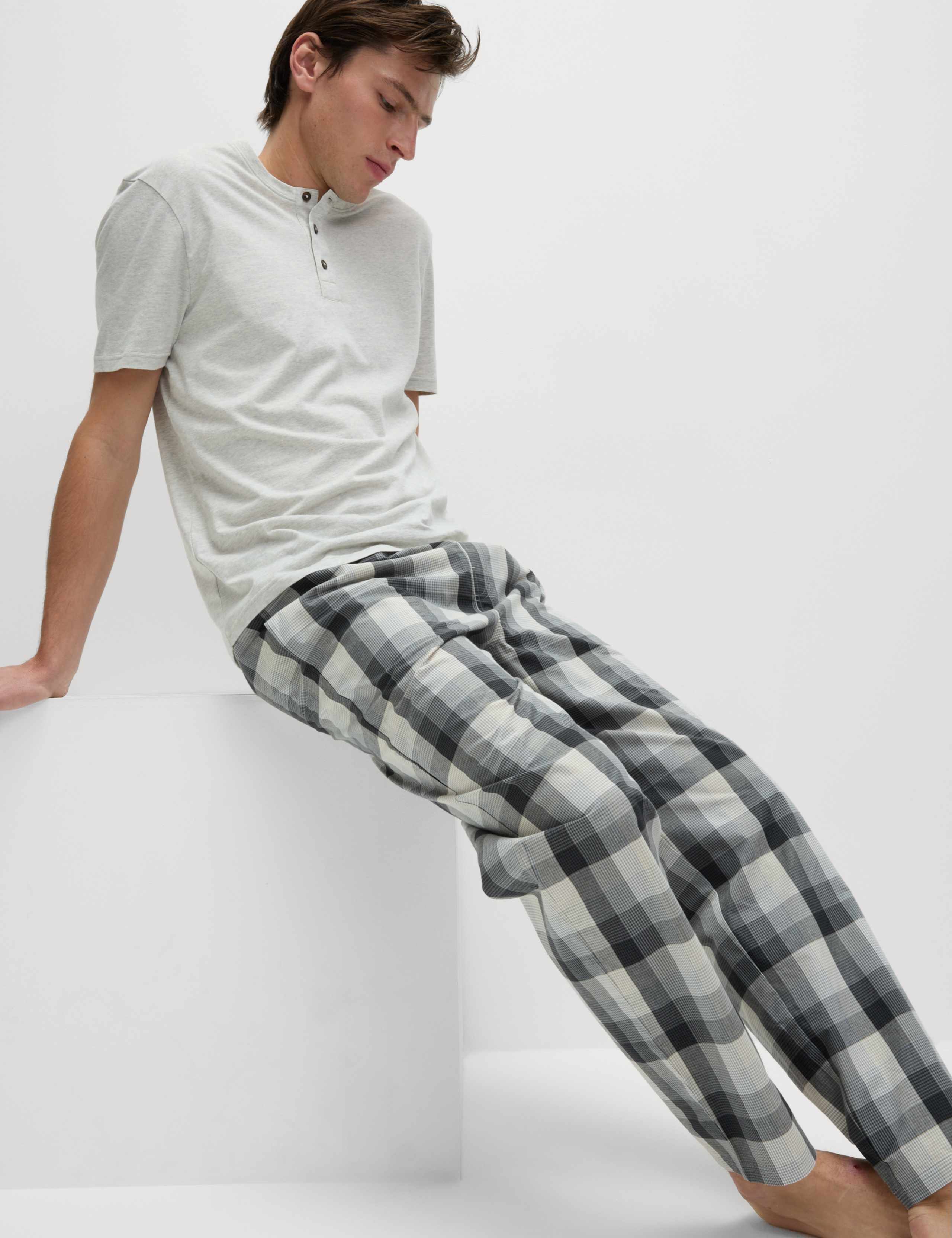 Pure Cotton Checked Pyjama Set 3 of 7