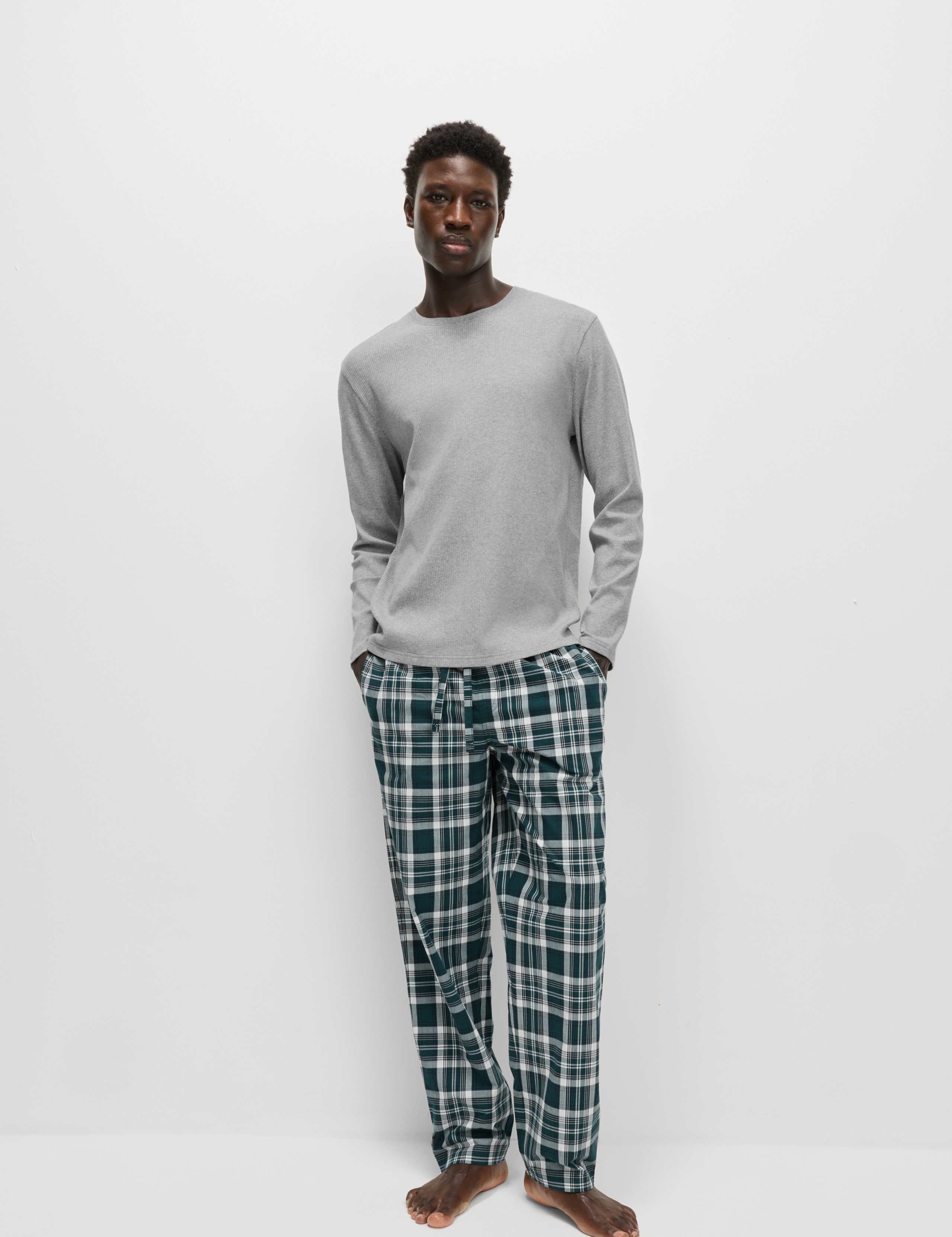 Pure Cotton Checked Pyjama Set 3 of 8