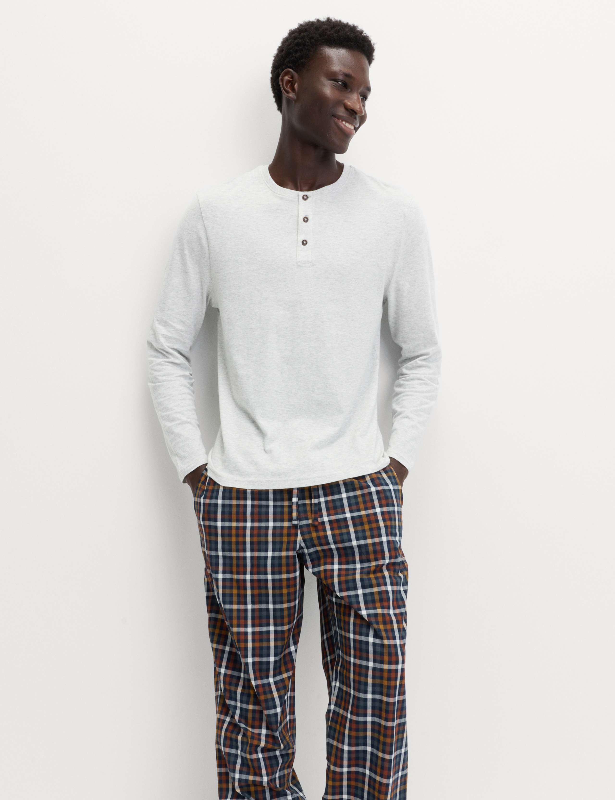 Pure Cotton Henley Checked Pyjama Set 4 of 5