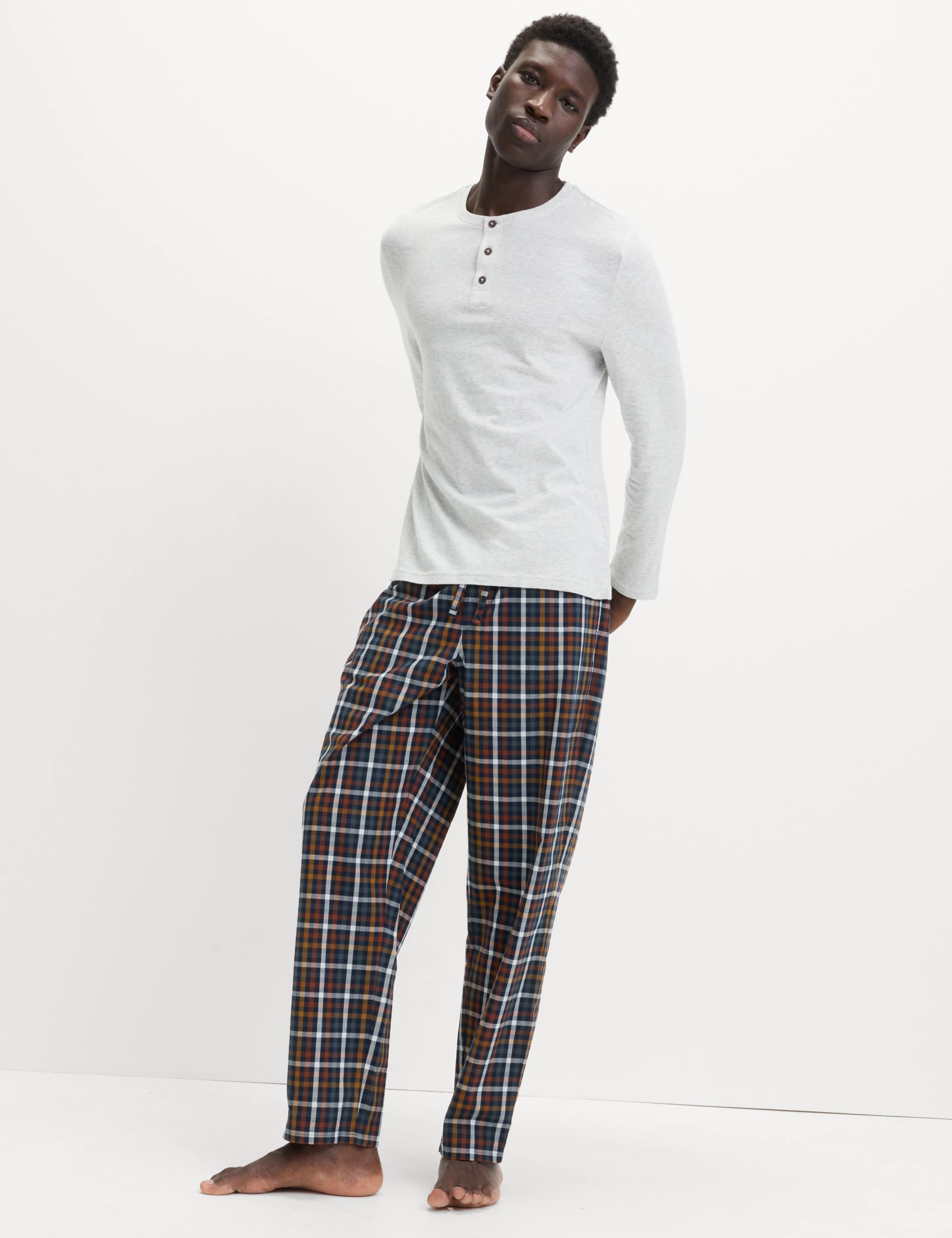 Pure Cotton Henley Checked Pyjama Set 5 of 5