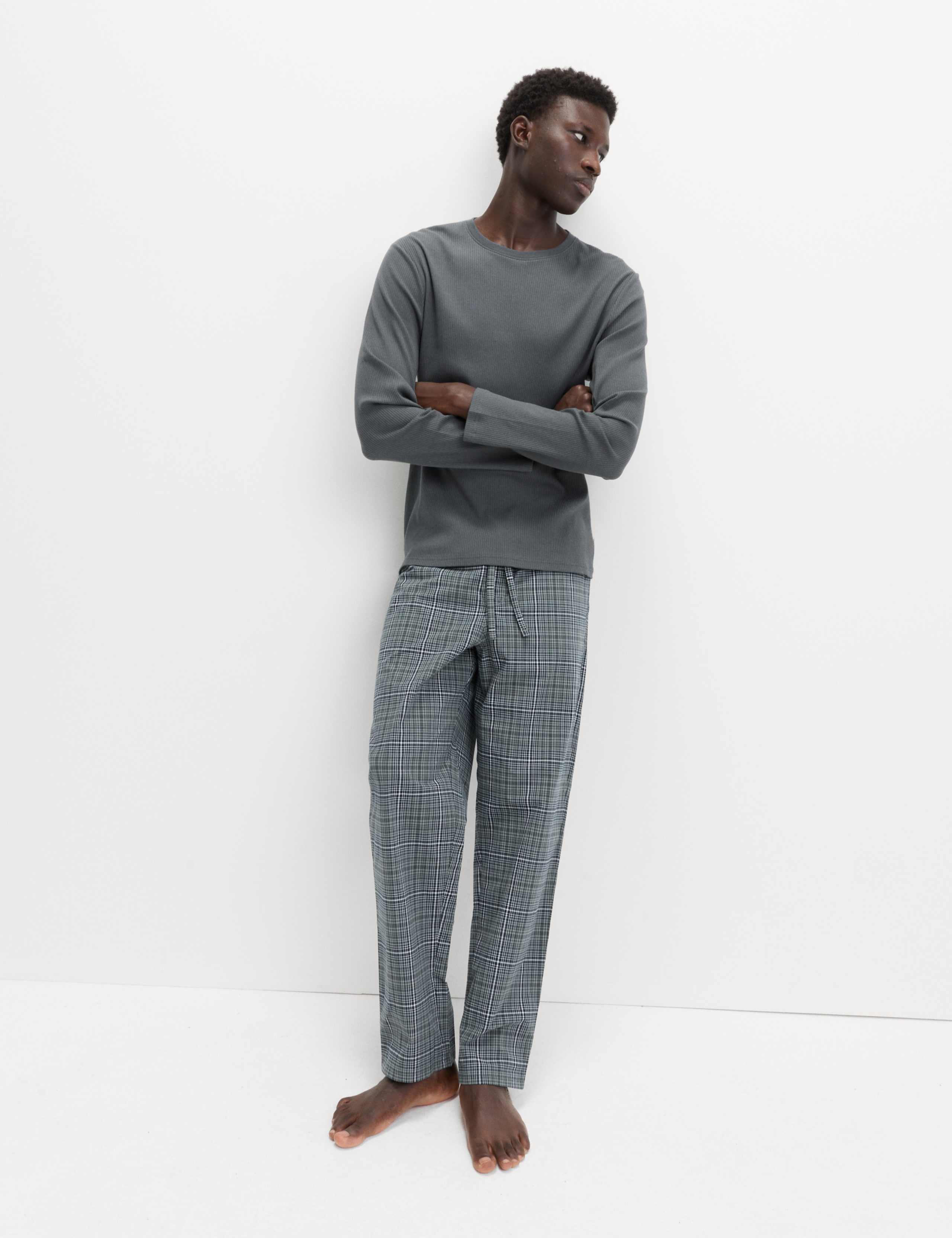Pure Cotton Ombre Checked Pyjama Set 3 of 6