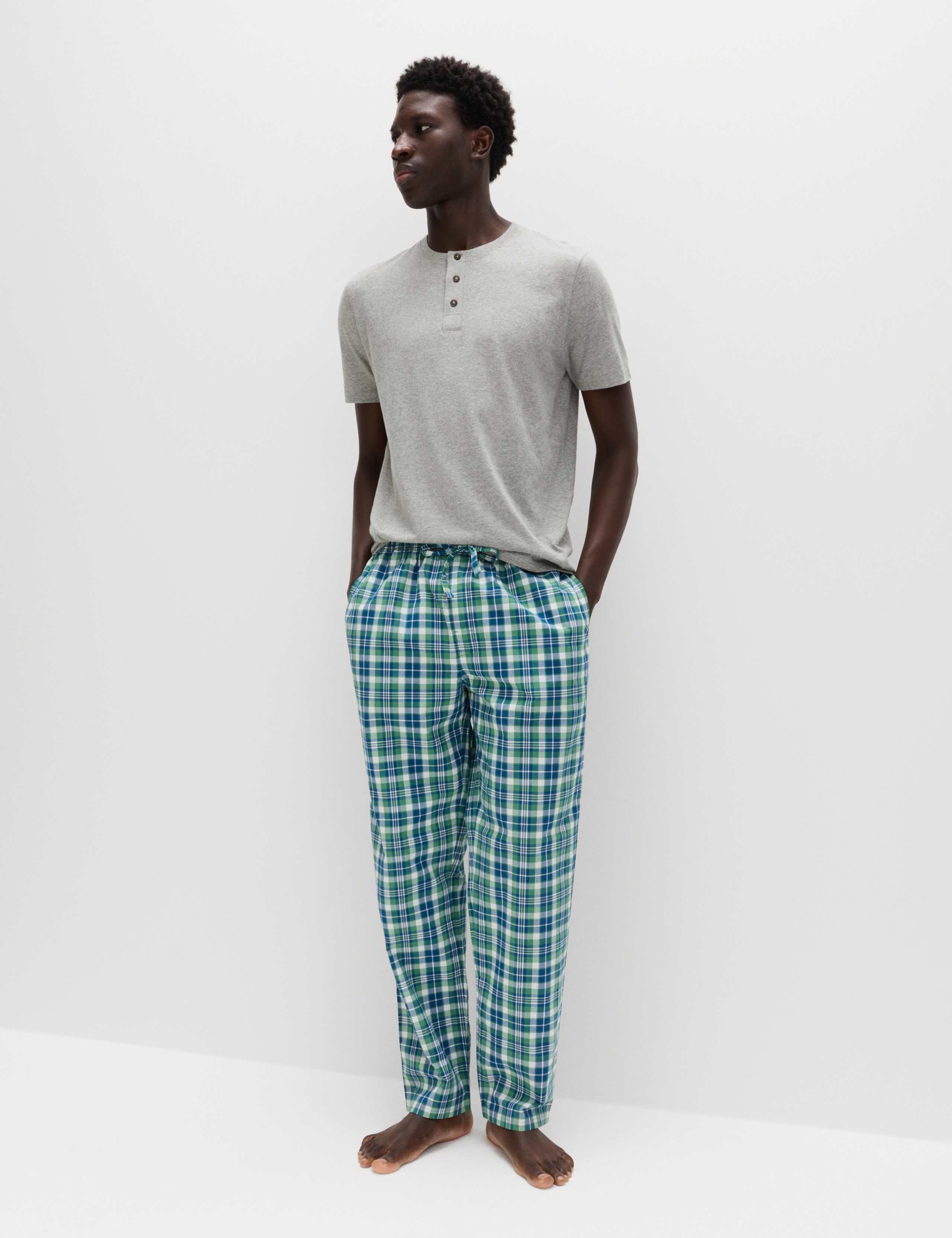 Pure Cotton Henley Checked Pyjama Set 4 of 6