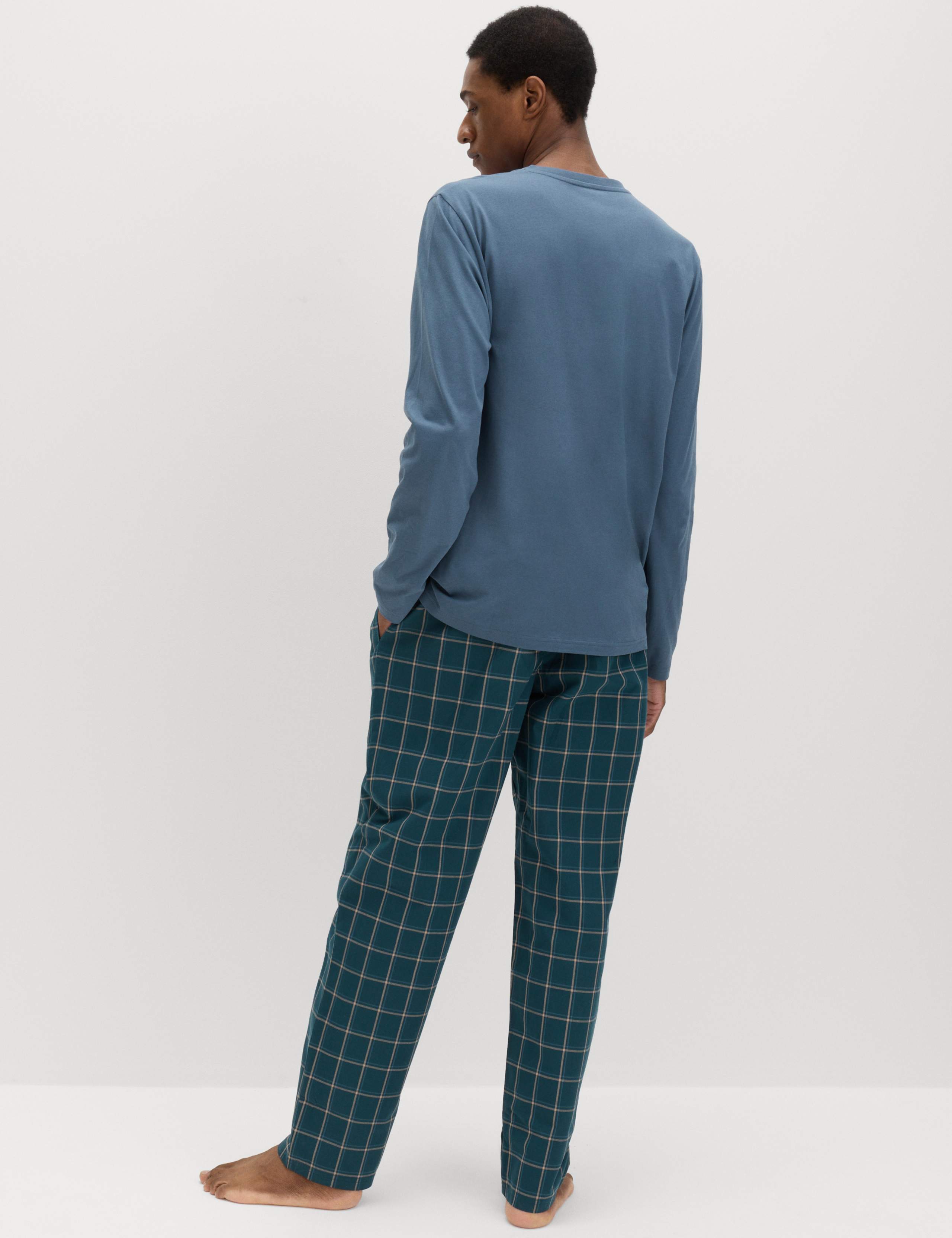 Pure Cotton Henley Checked Pyjama Set 5 of 6