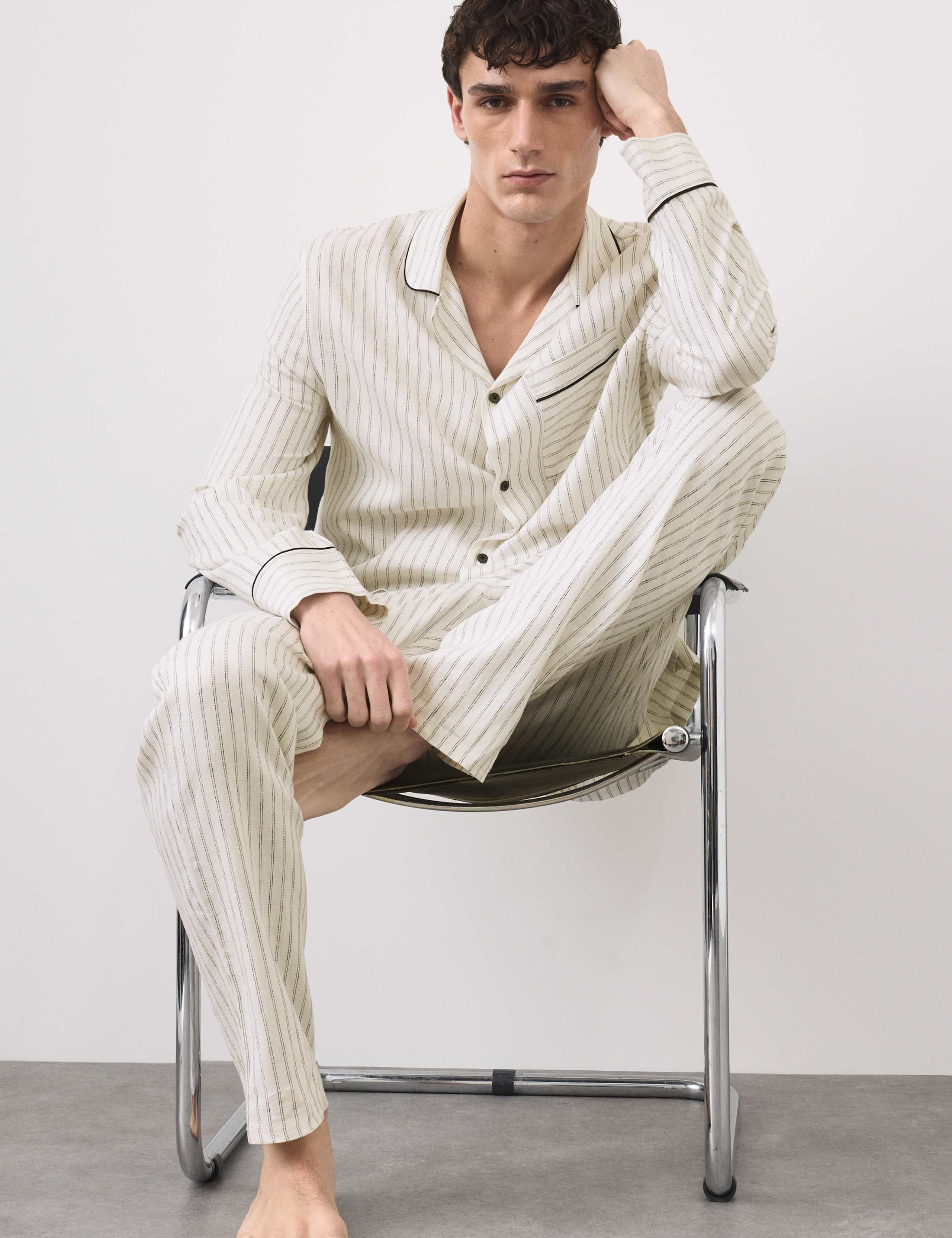 Linen Rich Striped Pyjama Bottoms 6 of 6