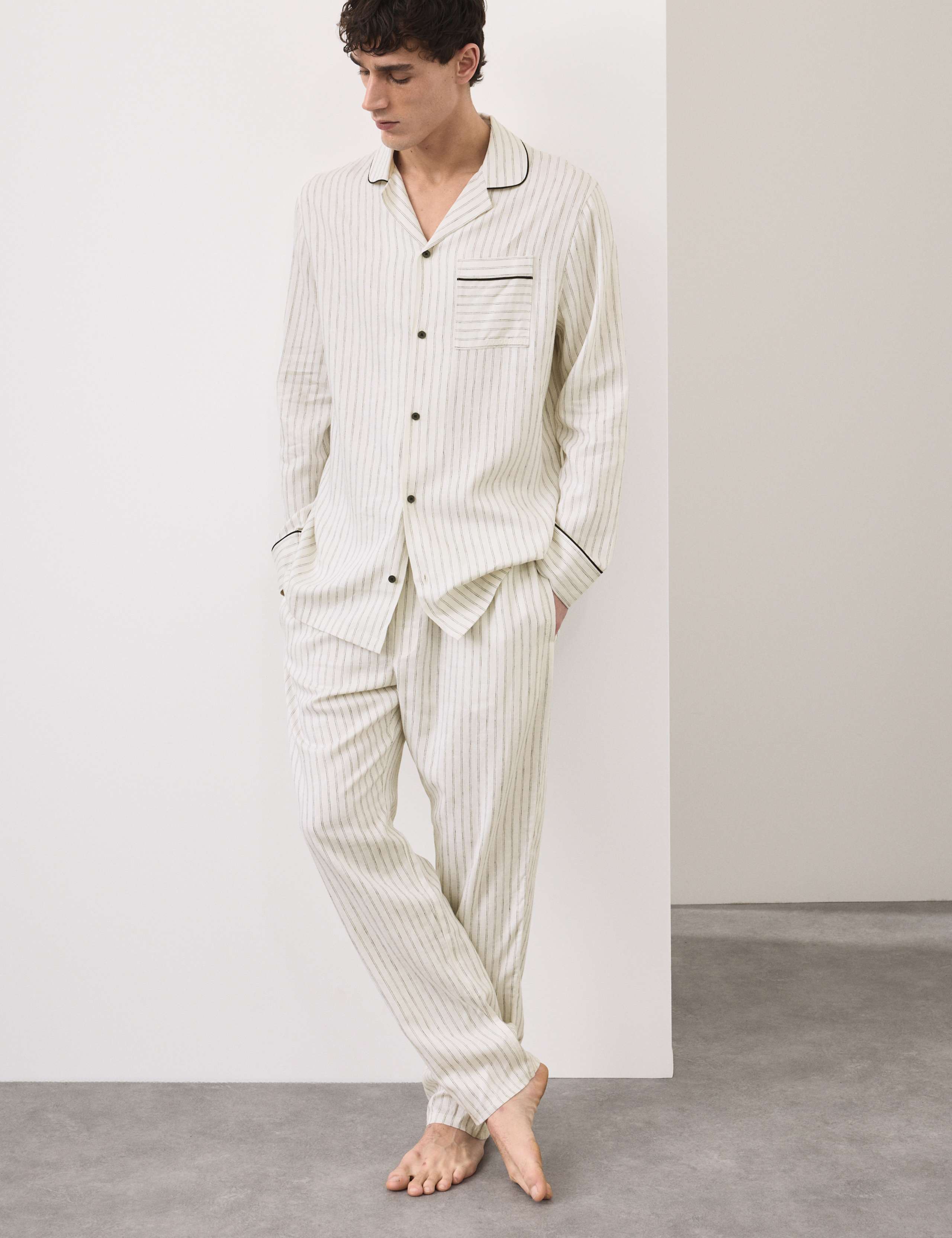 Linen Rich Striped Pyjama Top 3 of 6