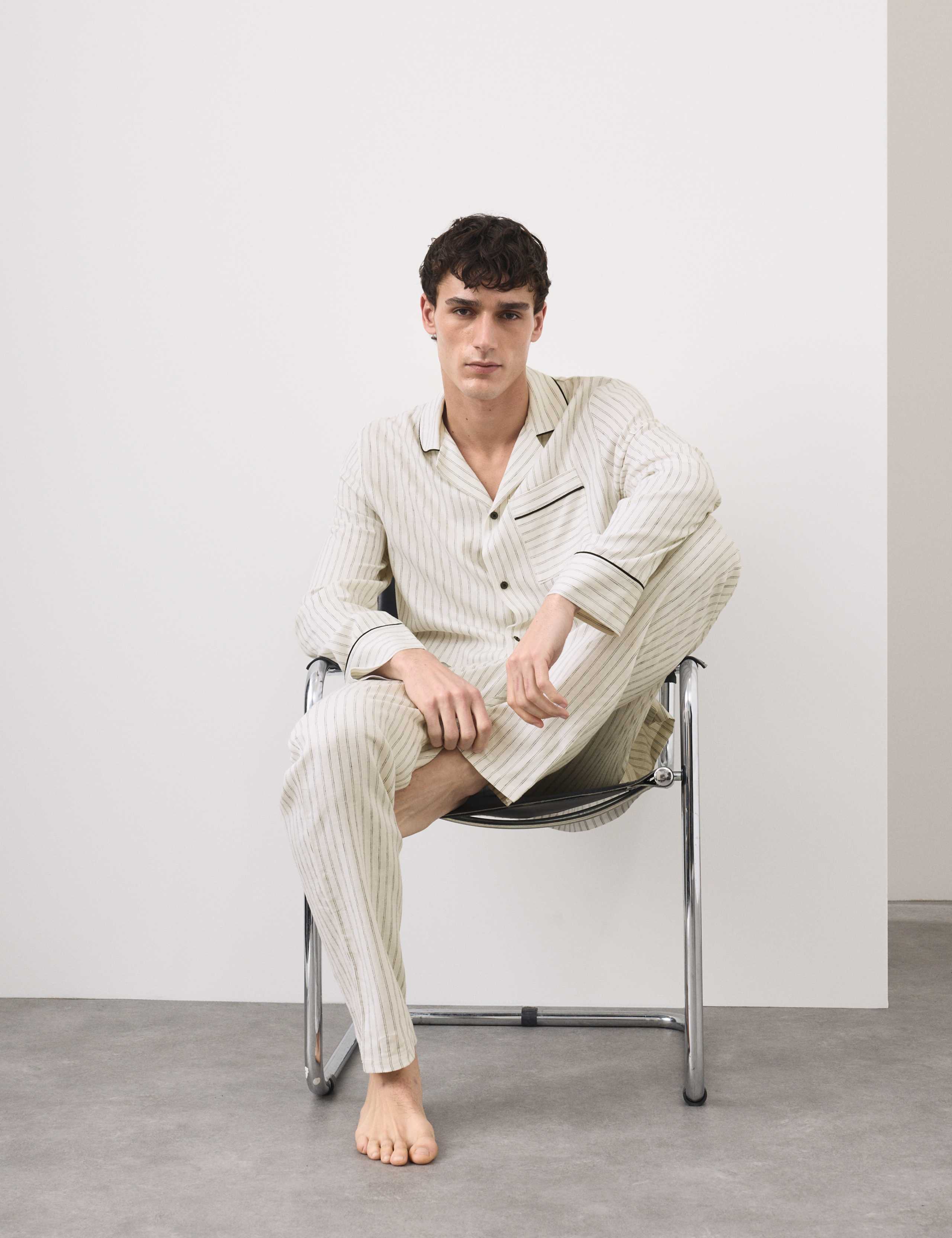 Linen Rich Striped Pyjama Top 6 of 6