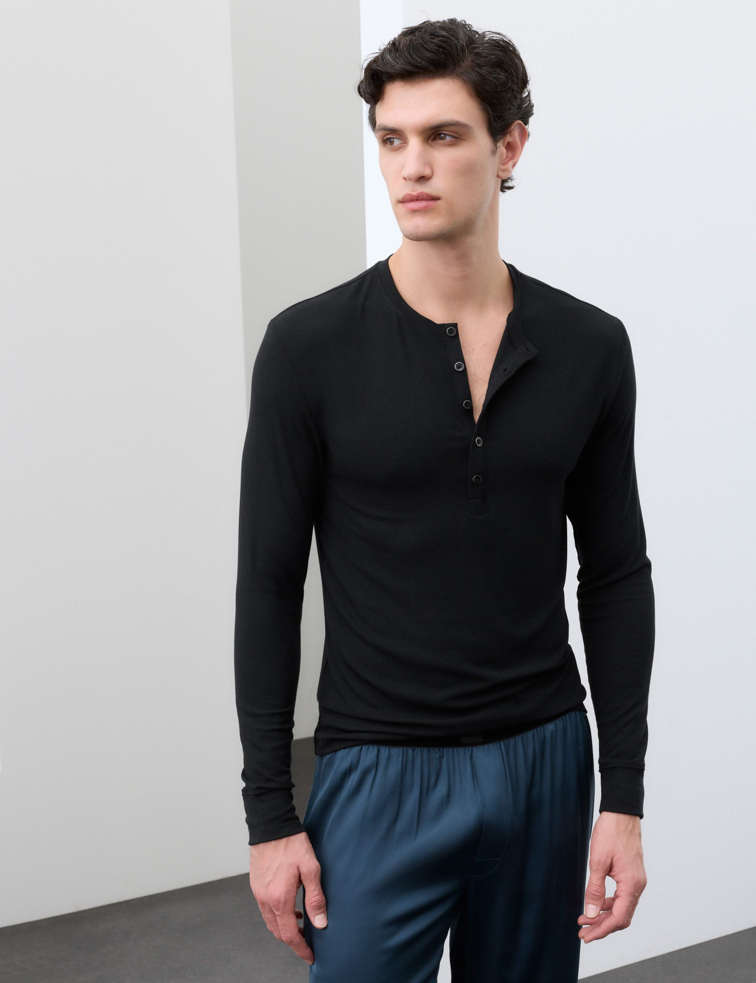 Cotton Modal Blend Textured Henley 1 of 6
