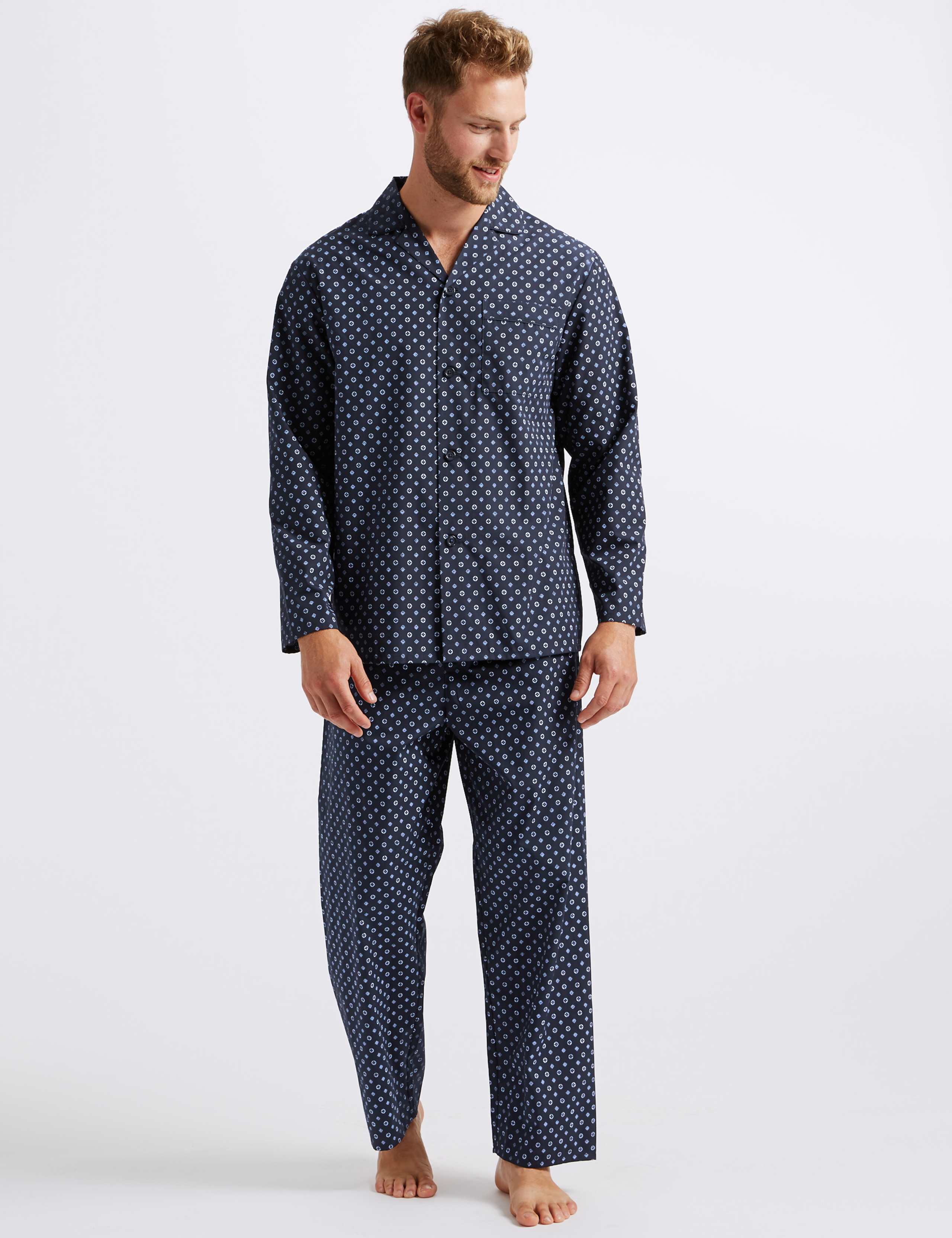 2in Longer Cotton Blend Printed Pyjama Set 1 of 5
