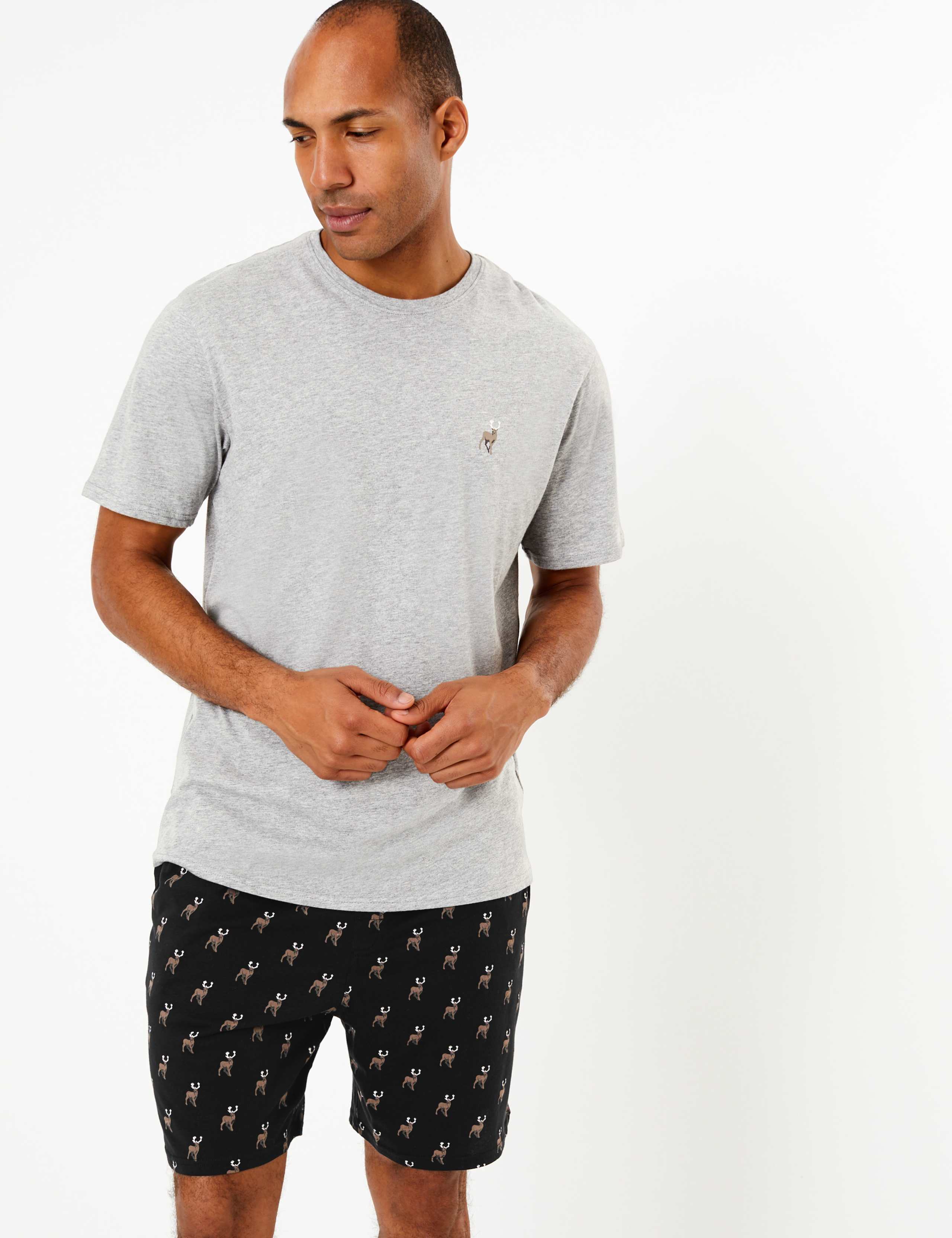 Pure Cotton Stag Print Pyjama Short Set 1 of 4