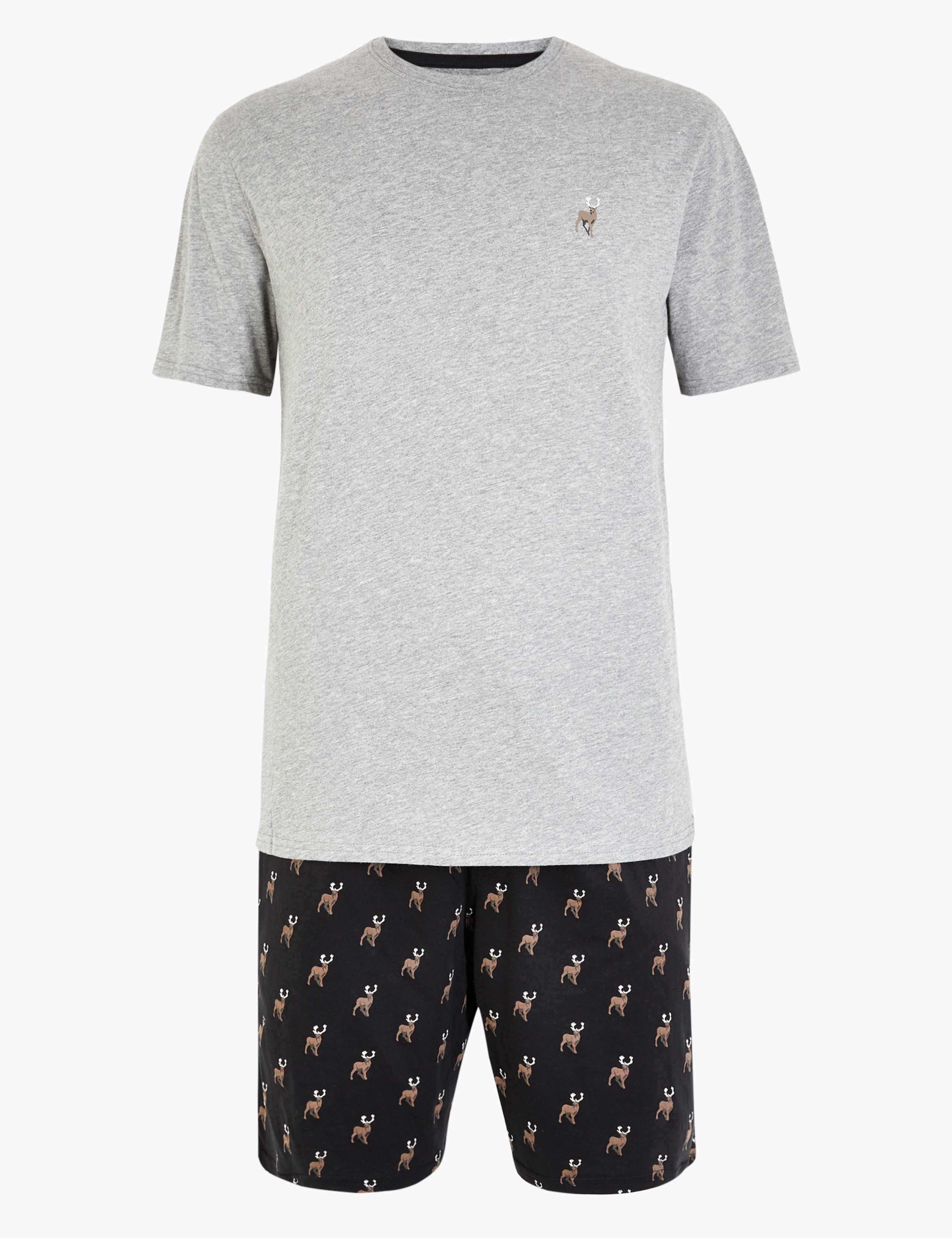 Pure Cotton Stag Print Pyjama Short Set 2 of 4