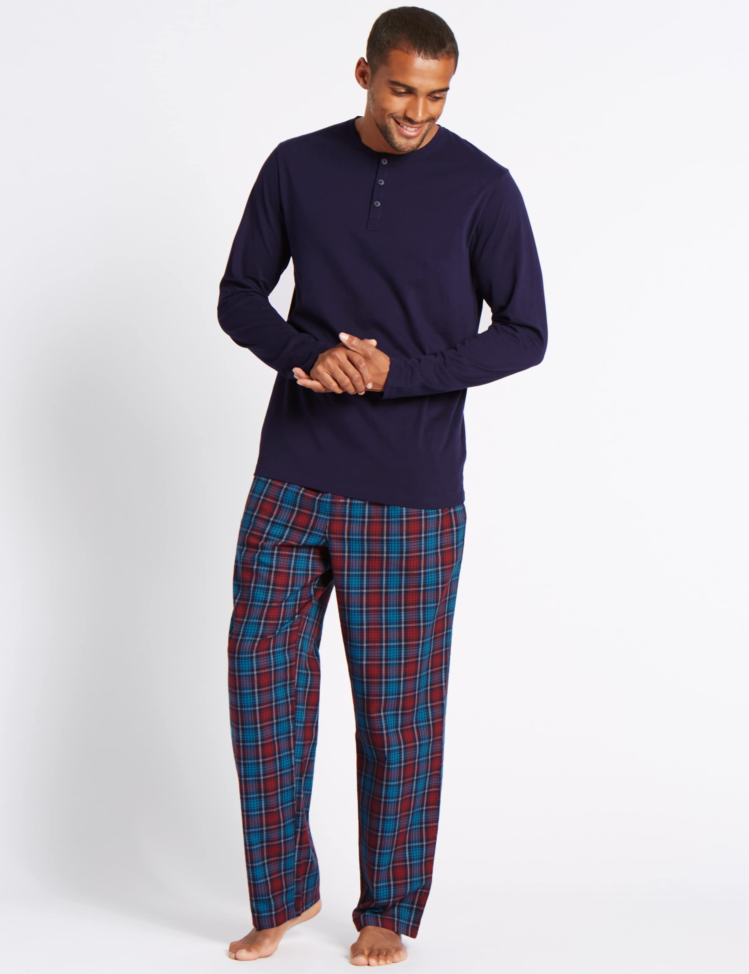 Pure Cotton Checked Pyjama Set 1 of 7