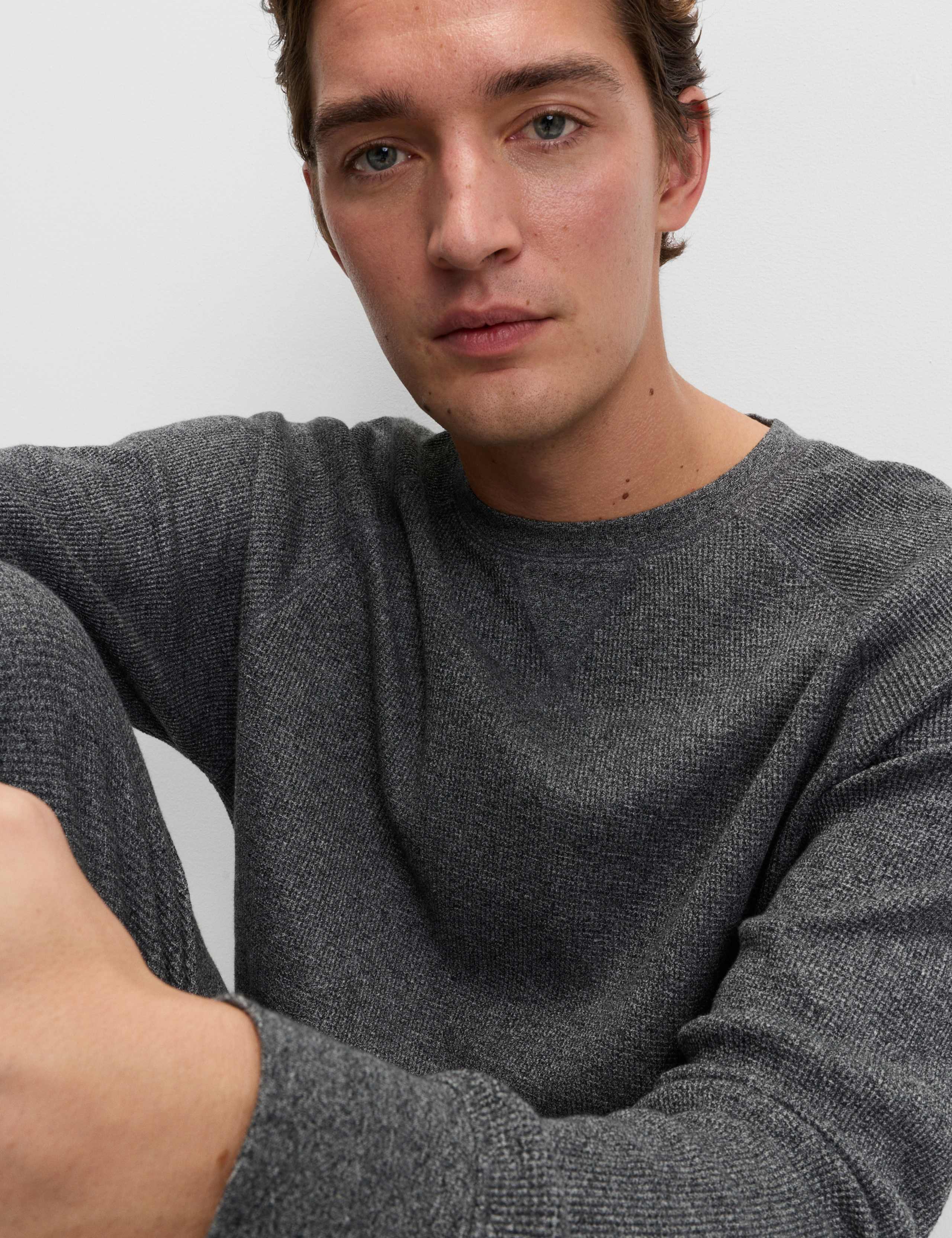 Pure Cotton Waffle Loungewear Sweatshirt 3 of 5