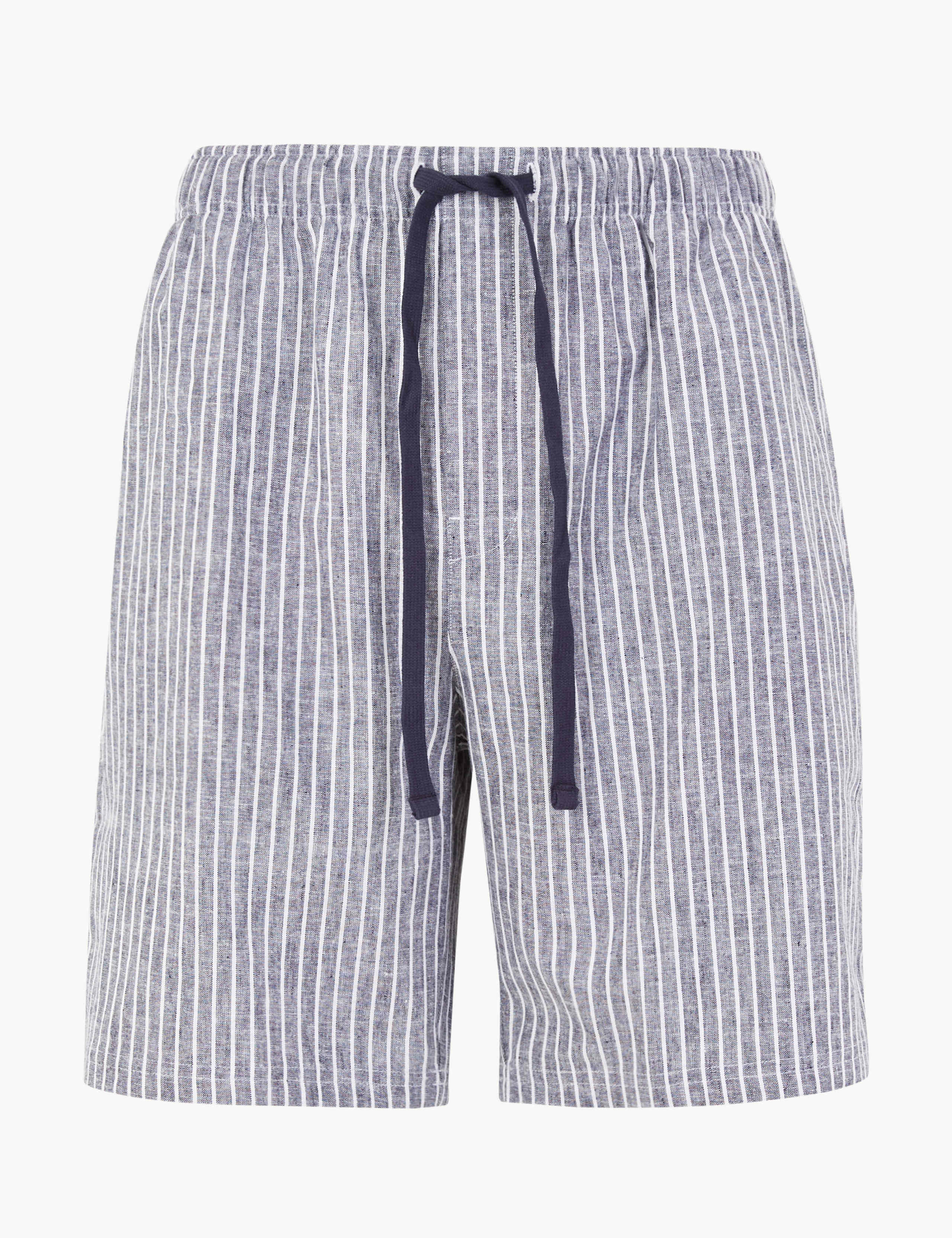 Linen Rich Striped Pyjama Shorts 1 of 1
