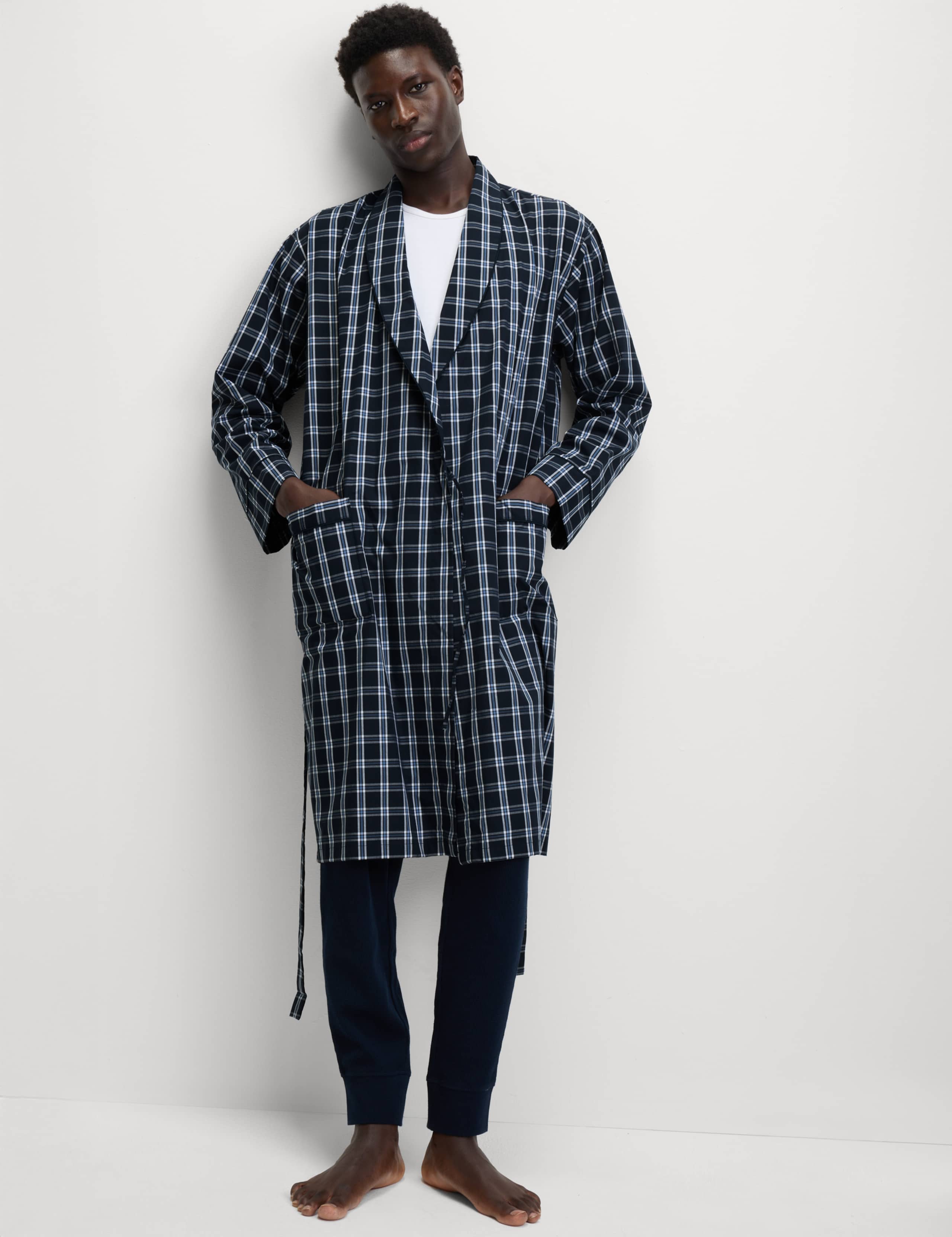 Pure Cotton Checked Dressing Gown 3 of 6