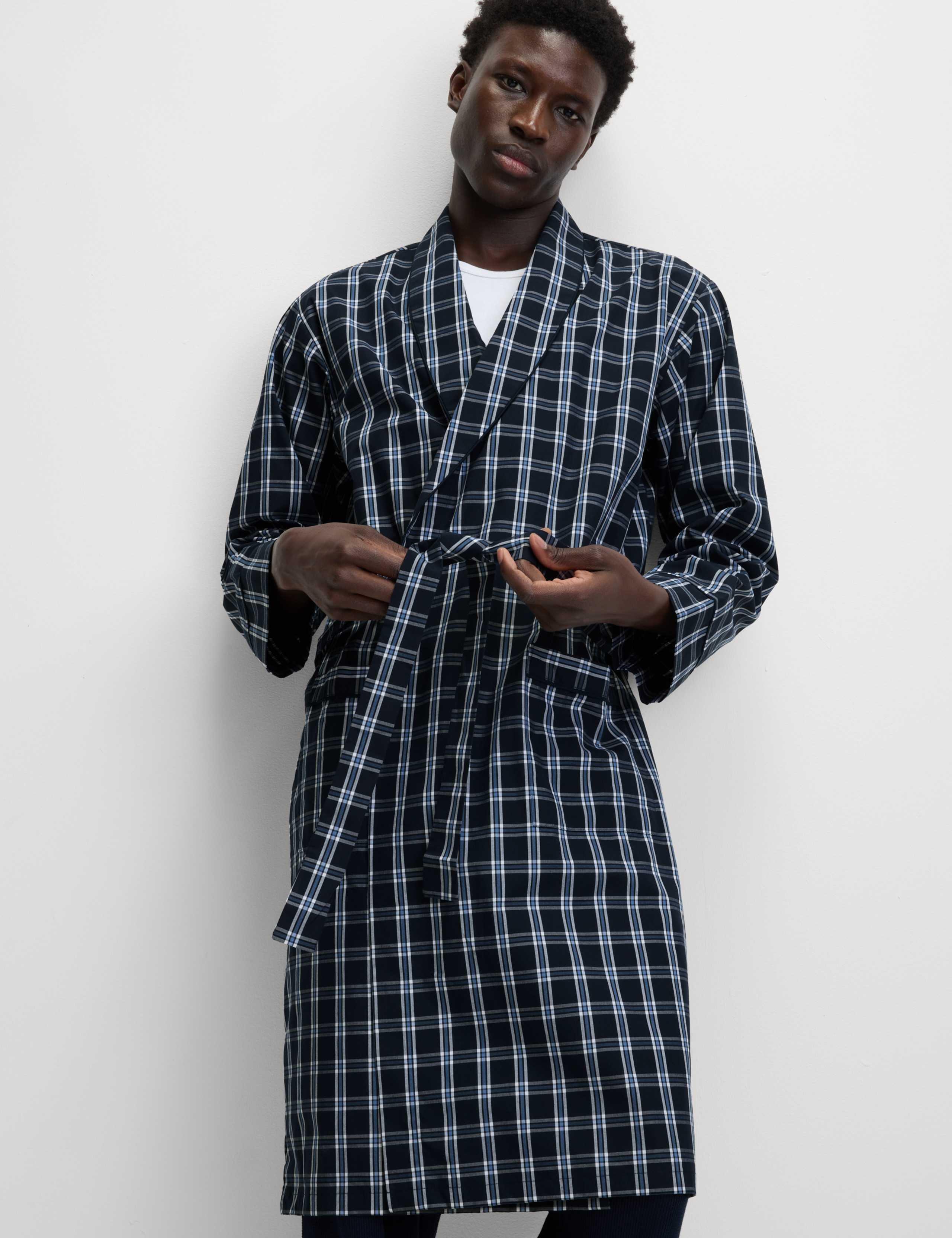 Pure Cotton Checked Dressing Gown 5 of 6