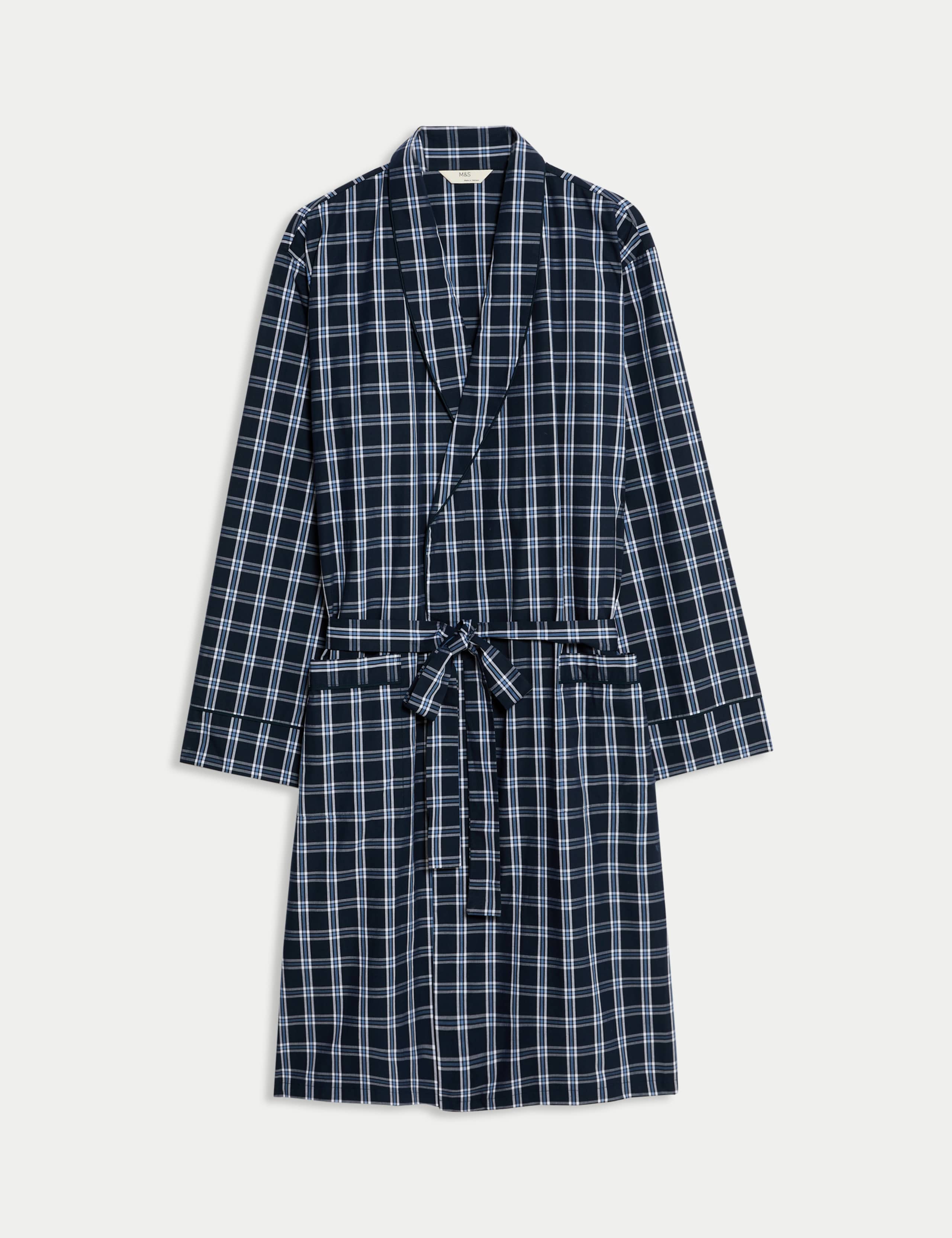 Pure Cotton Checked Dressing Gown 2 of 6