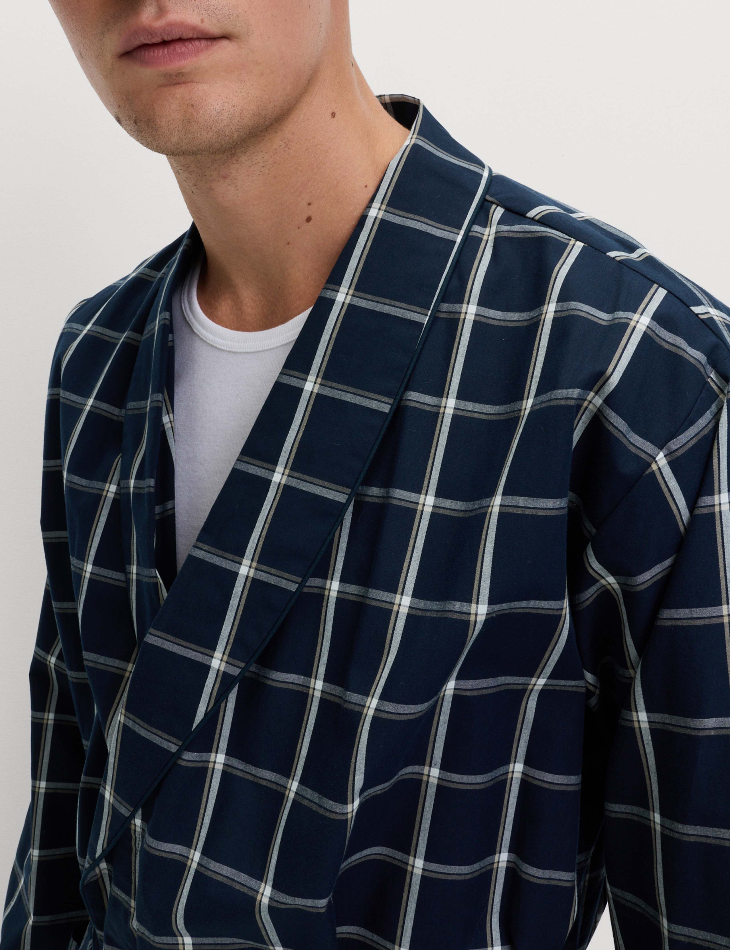 Pure Cotton Checked Dressing Gown 3 of 7