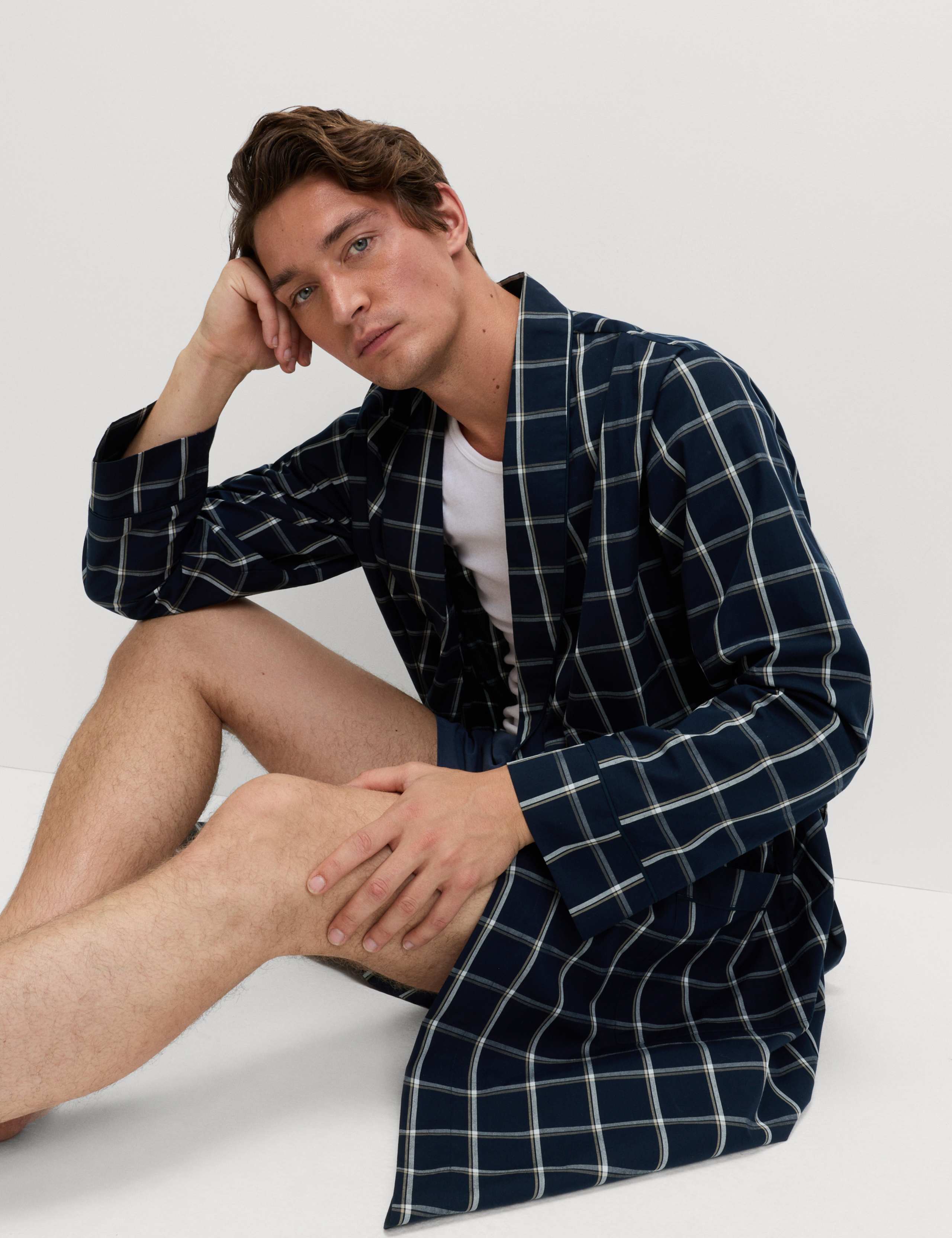 Pure Cotton Checked Dressing Gown 4 of 7
