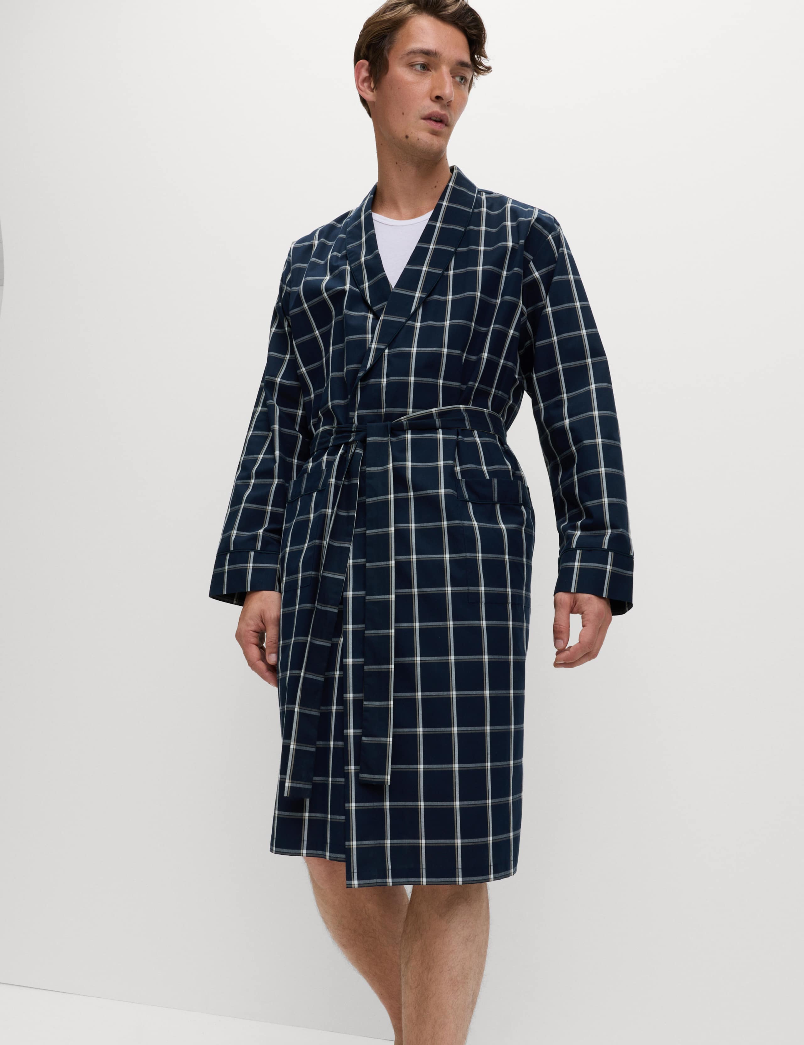 Pure Cotton Checked Dressing Gown 6 of 7