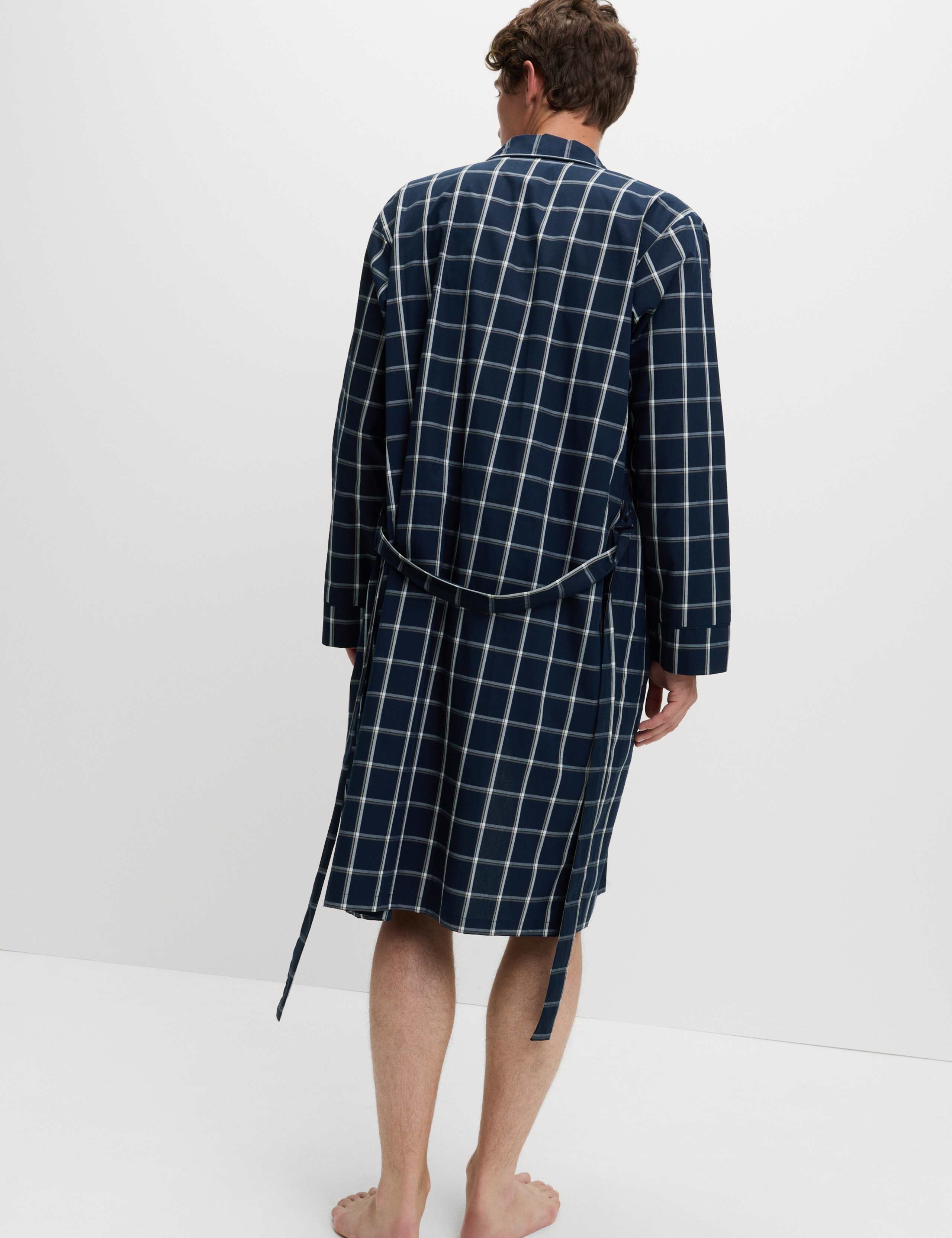 Pure Cotton Checked Dressing Gown 7 of 7