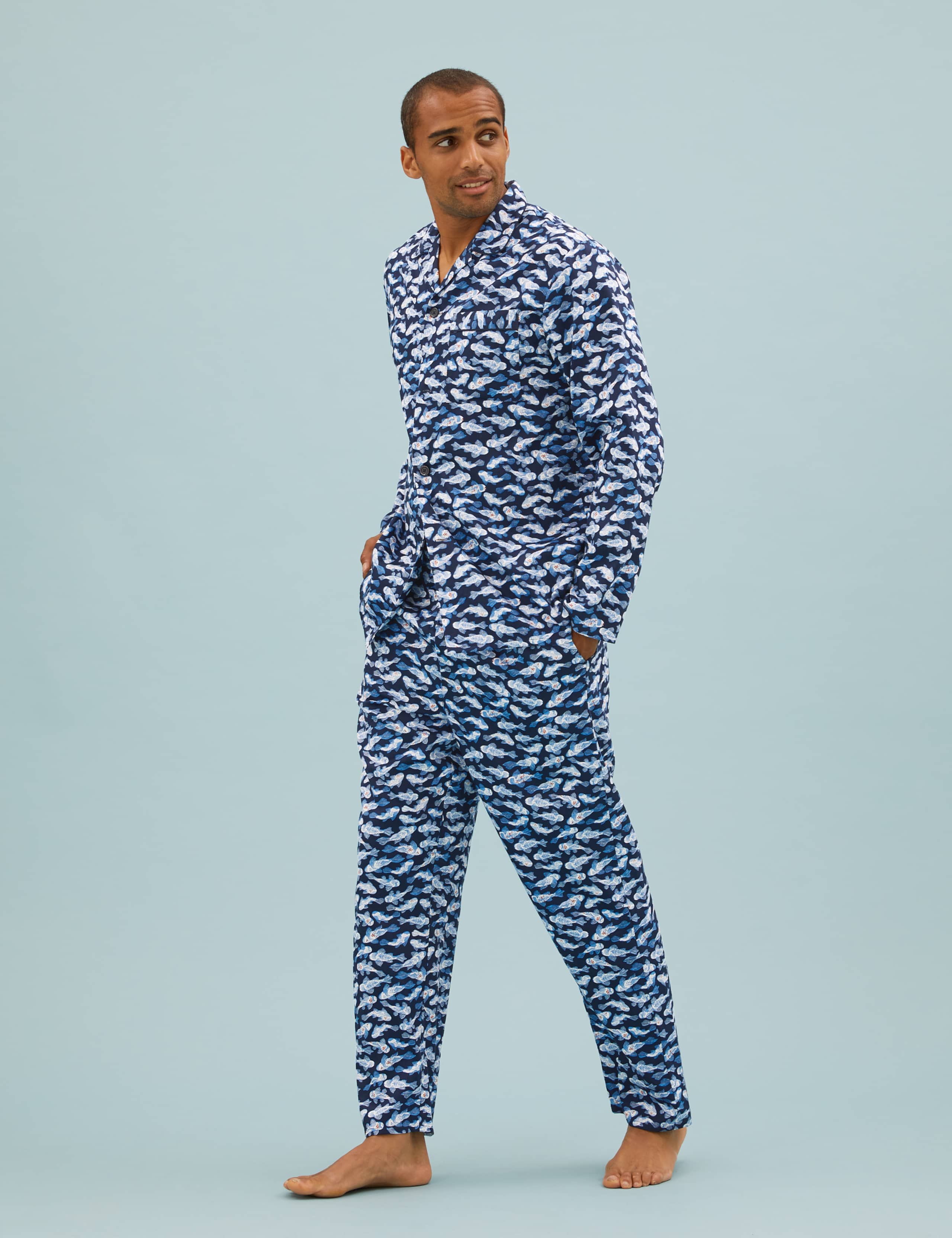 Pure Cotton Fish Print Pyjama Set 1 of 6