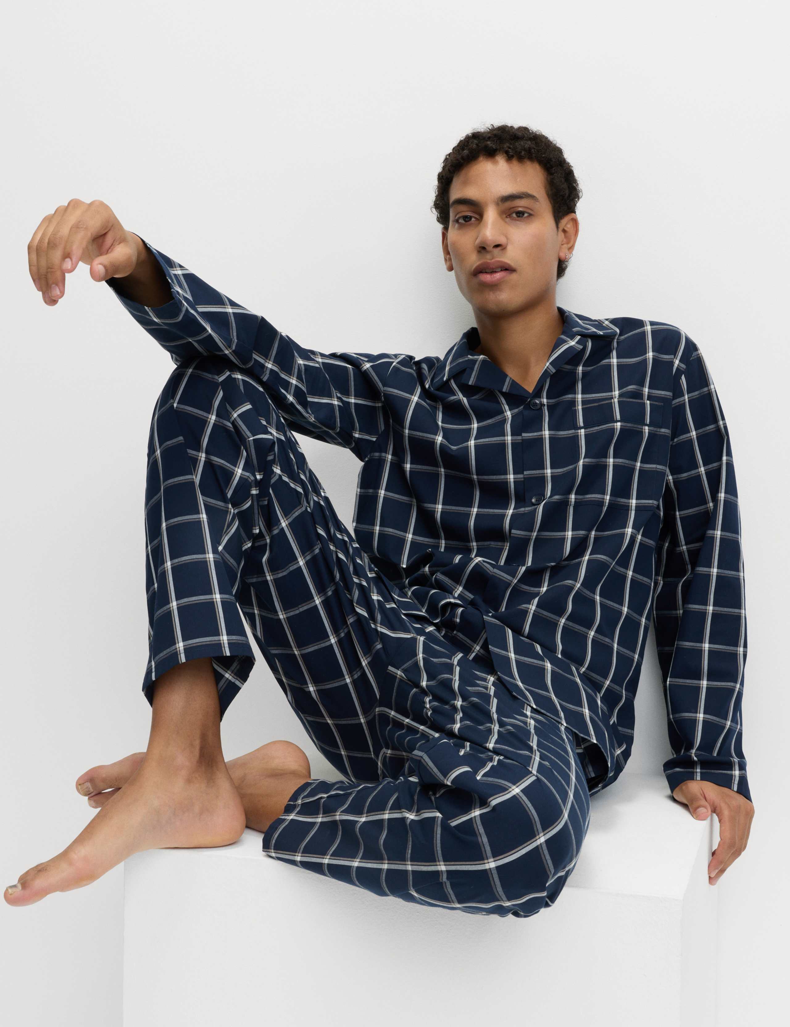 Pure Cotton Checked Pyjama Set 1 of 6