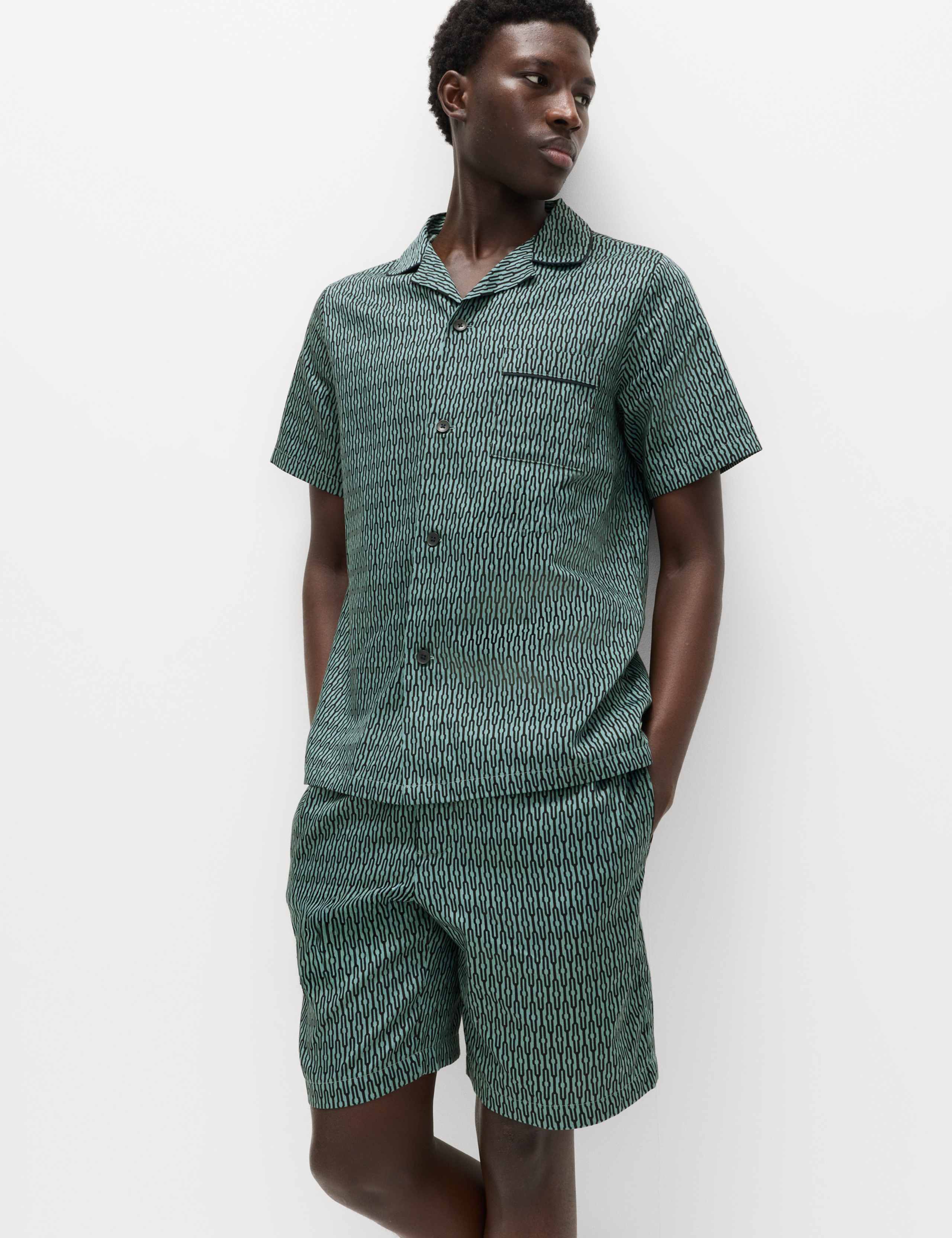 Pure Cotton Geometric Print Pyjama Set 1 of 6