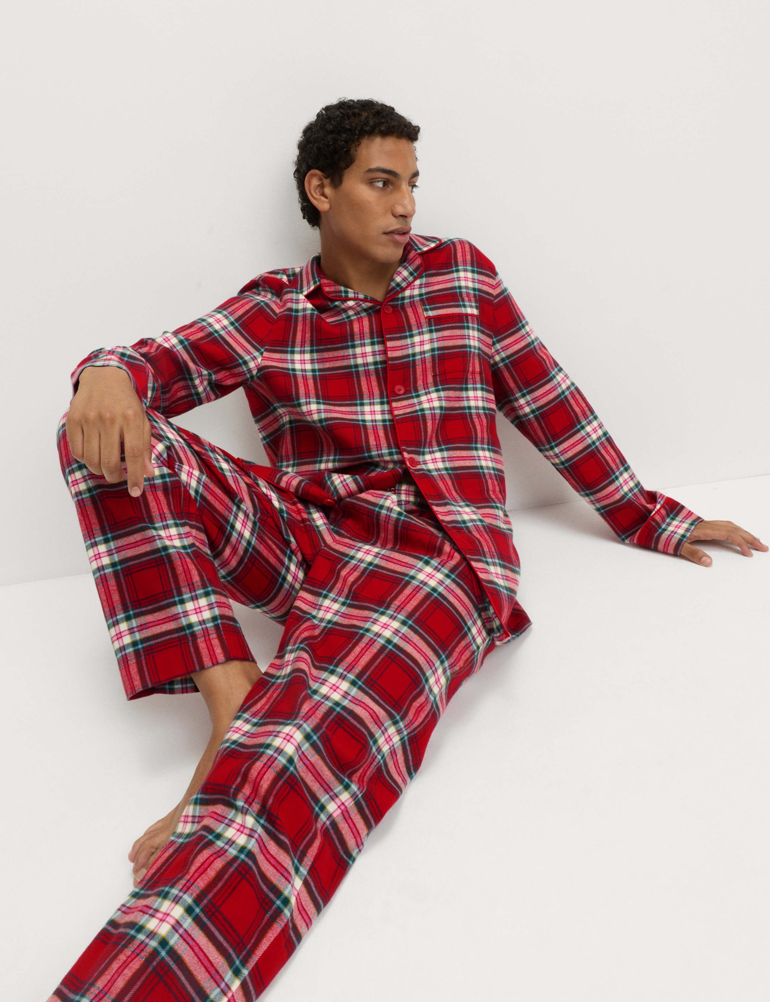 Pure Cotton Christmas Checked Pyjama Set 4 of 5