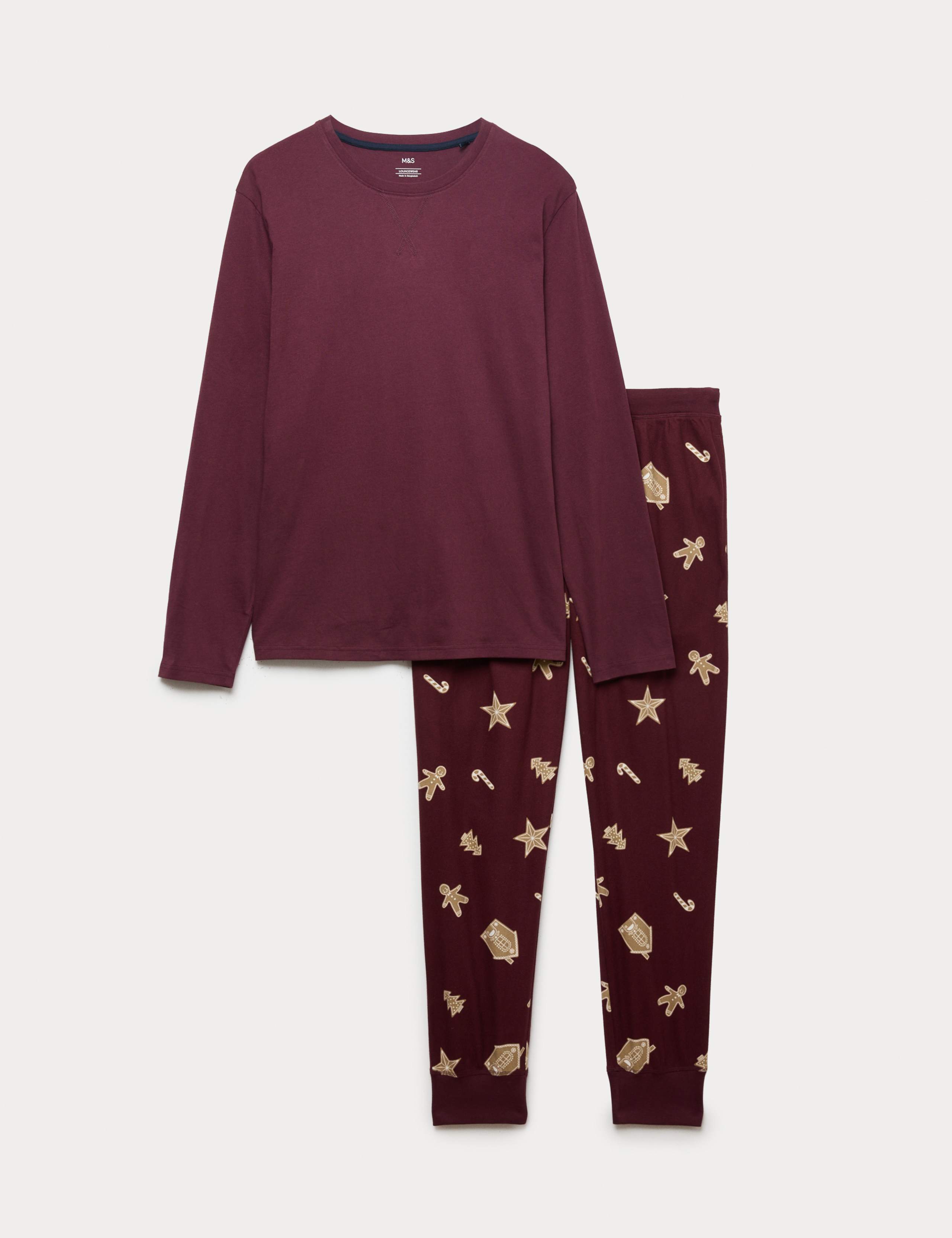 Pure Cotton Christmas Joggers Pyjama Set 2 of 8