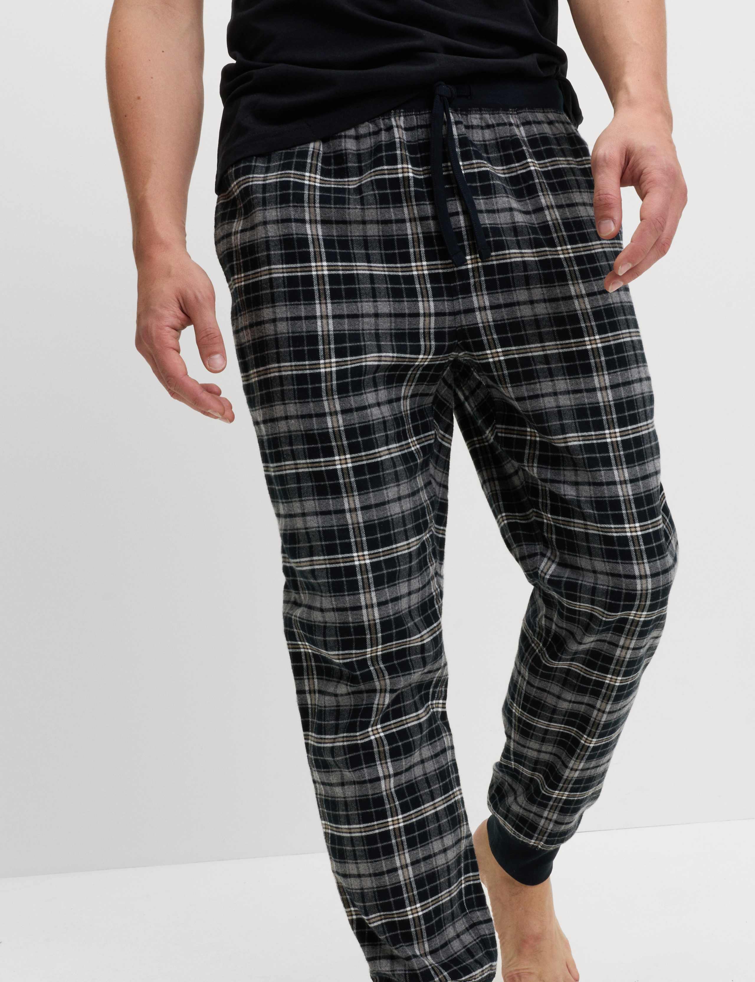 Brushed Cotton Checked Joggers 3 of 4