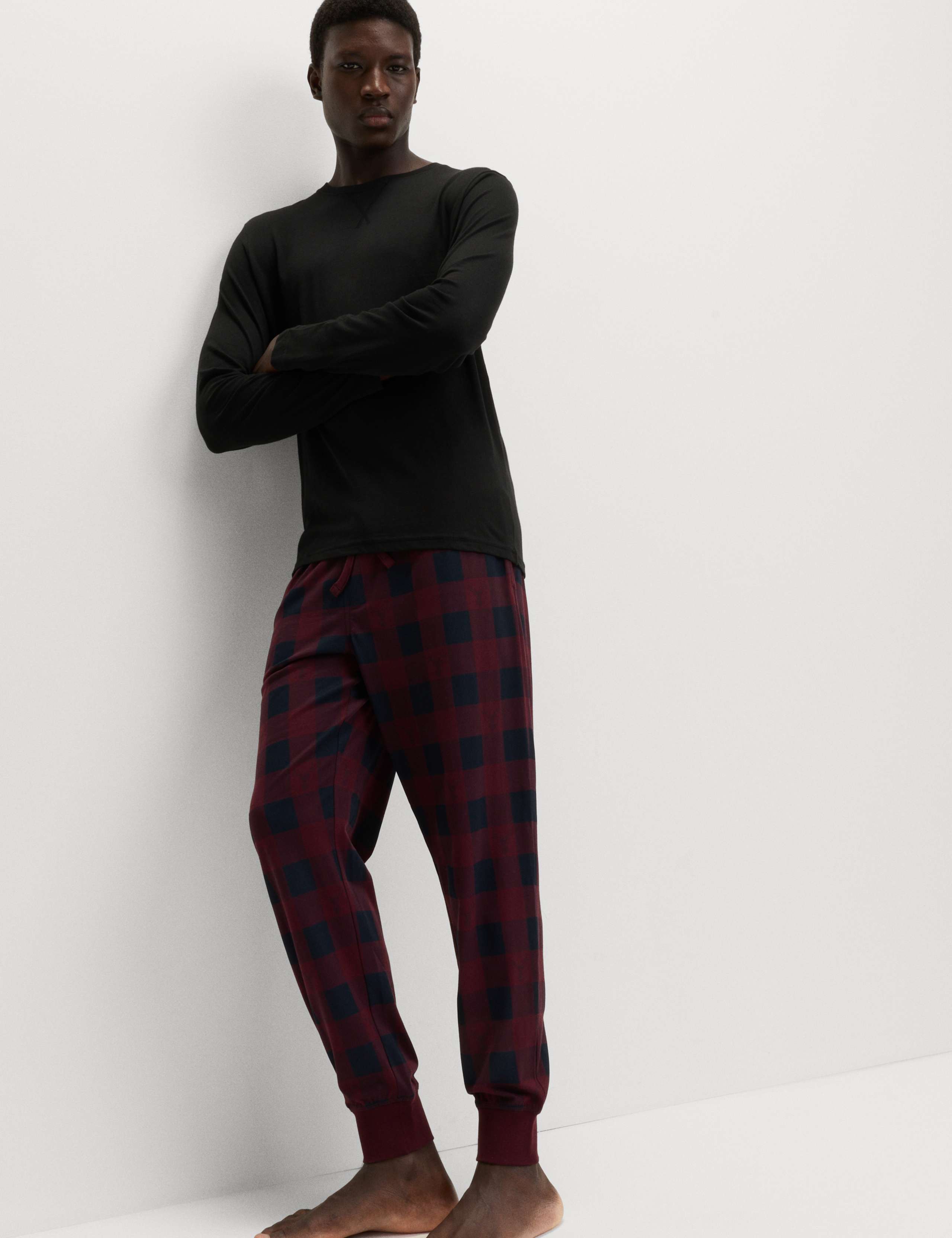 Pure Cotton Checked Jogger Pyjama Set 3 of 7