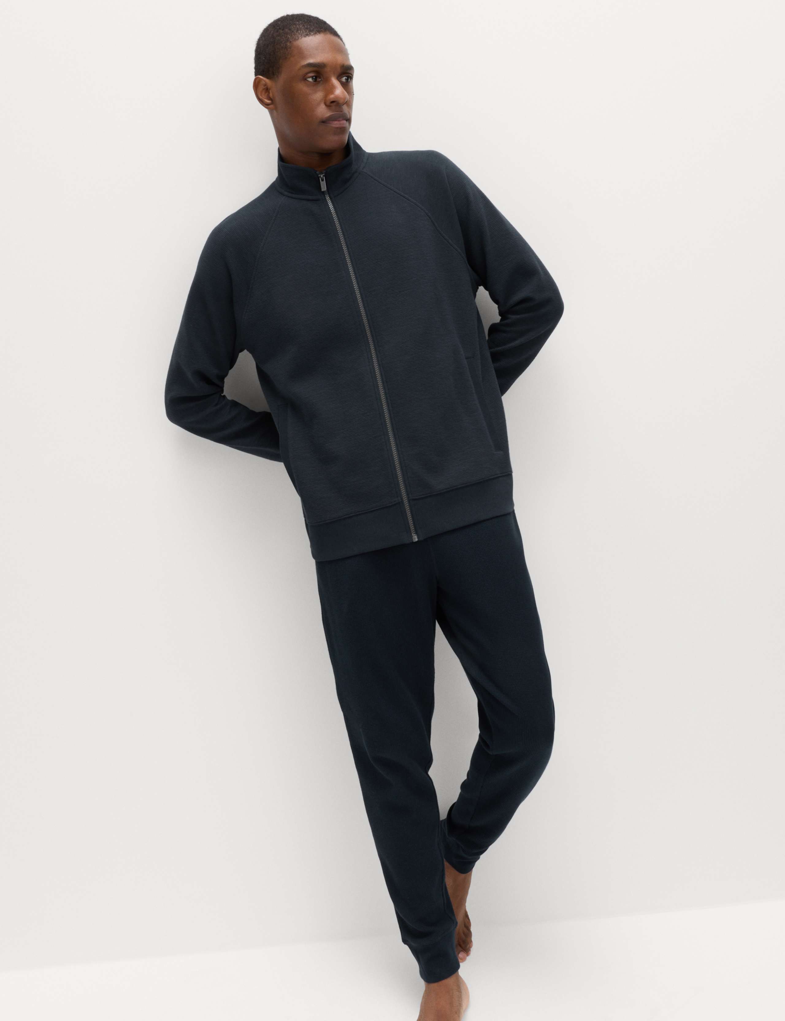 Cotton Rich Rib Zip Up Loungewear Top 3 of 6